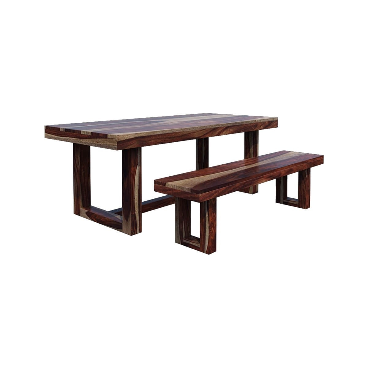 Galveston Rustic Solid Wood 6-Piece Dining Table Set with Bench - Perfect for Farmhouse Kitchen, Dining Room & Outdoor Entertaining