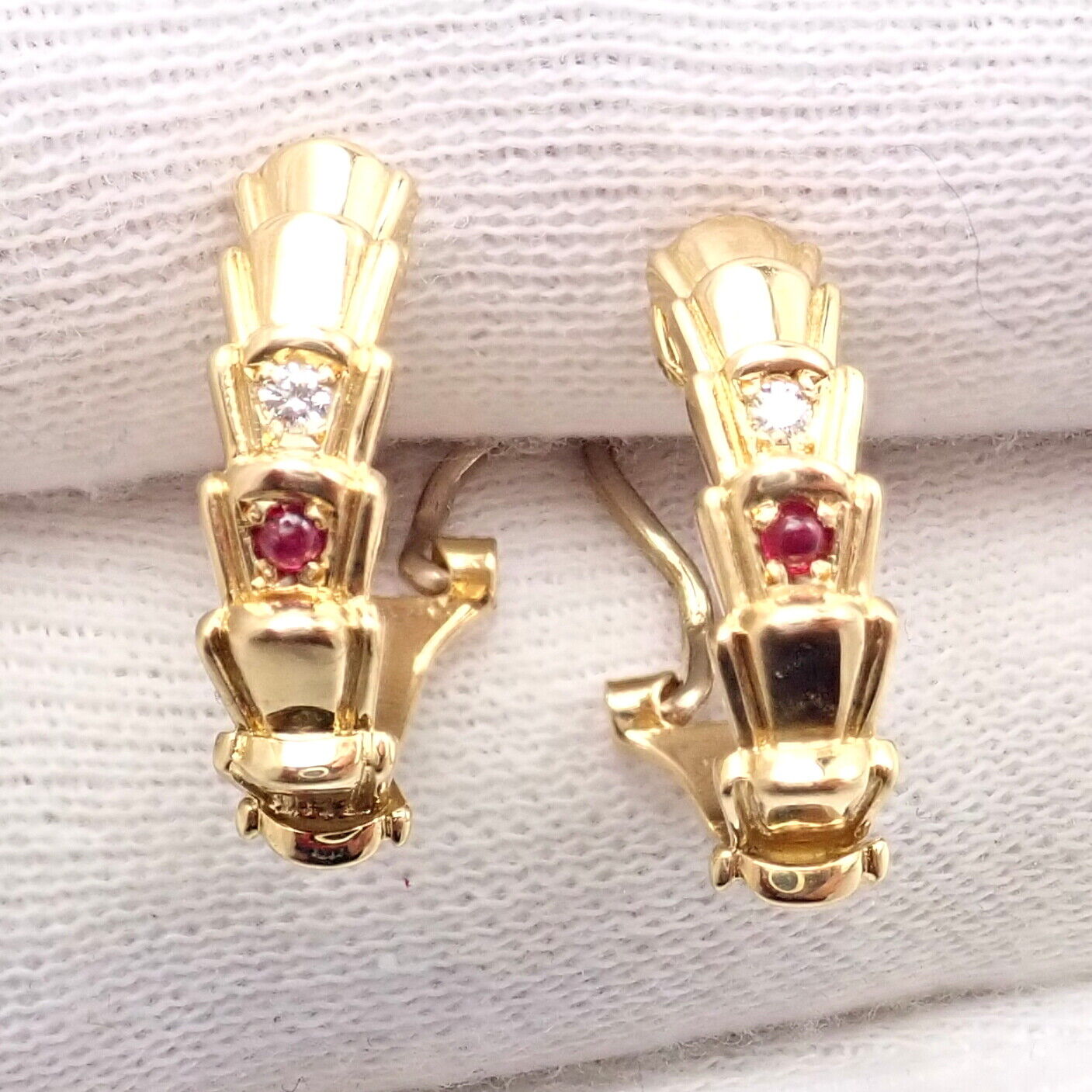 Authentic Christian Dior 18k Yellow Gold Diamond Ruby Earrings - Luxury Jewelry for Women, Perfect for Weddings, Parties & Special Occasions