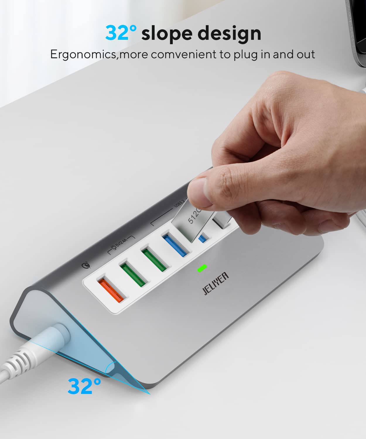7-Port USB 3.2 Hub 10Gbps with 4×USB 3.2 Data Ports & 3×Fast Charging Ports - 36W Power Adapter & 2×3.3ft USB Cables - Aluminum Powered USB Splitter for Laptop, PC, MacBook - Perfect for Home Office, Gaming & Multi-Device Charging