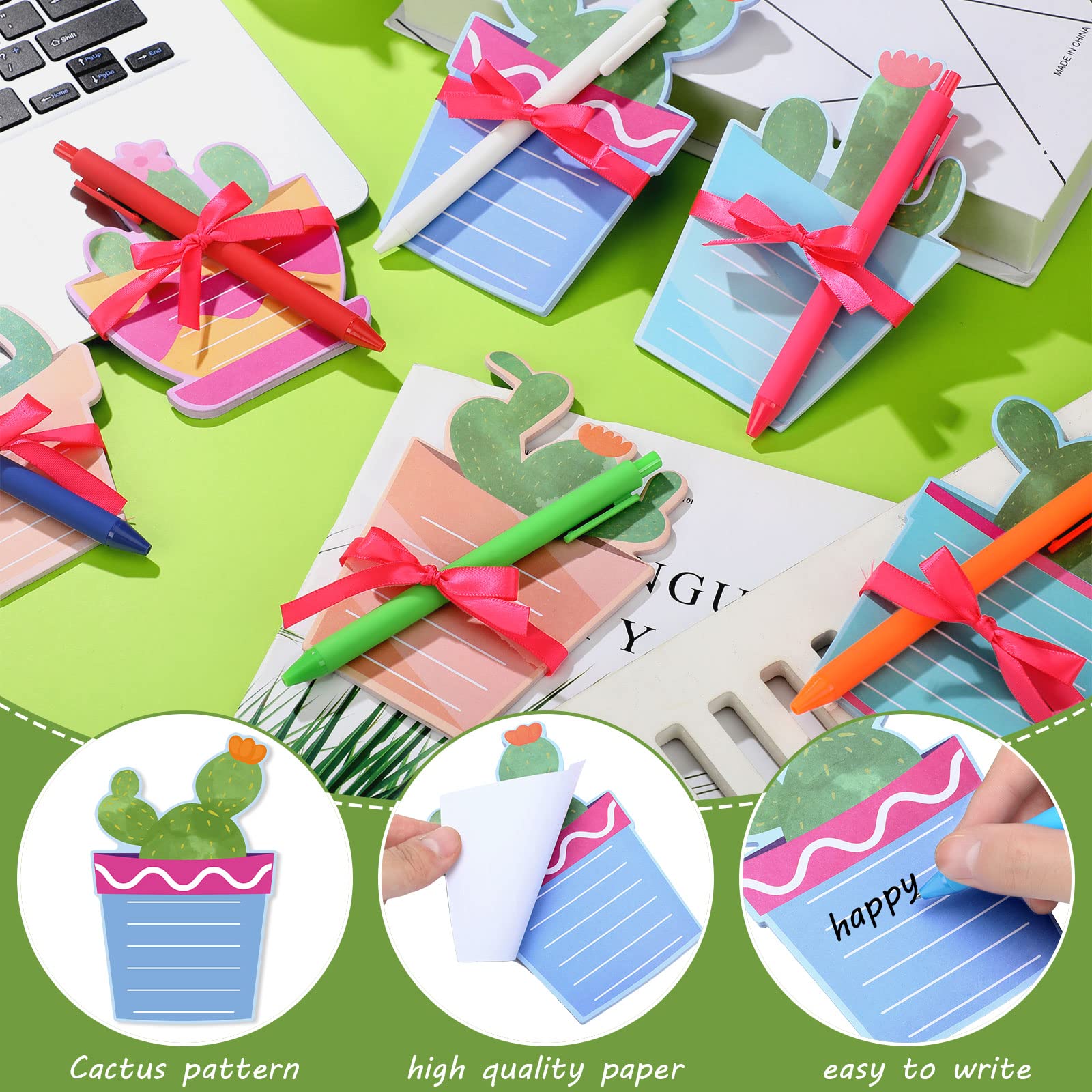 Eaasty 30 Pcs Cactus Sticky Notes with Pen - 10 Sets Cute Succulent Notepads, Fun Cactus Gifts, Self-Adhesive Memo Pads for Office, School, Journaling & Planner Decor