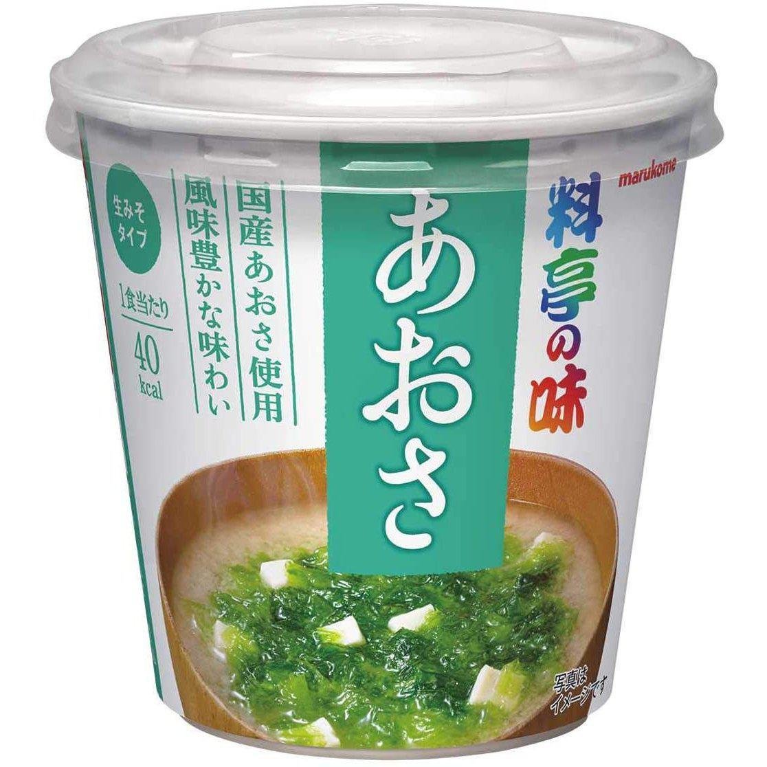 Marukome Ryotei no Aji Cup Instant Aosa Seaweed Miso Soup 22g - Authentic Japanese Miso Soup for Quick Meals, Office Lunch & Healthy Snacking