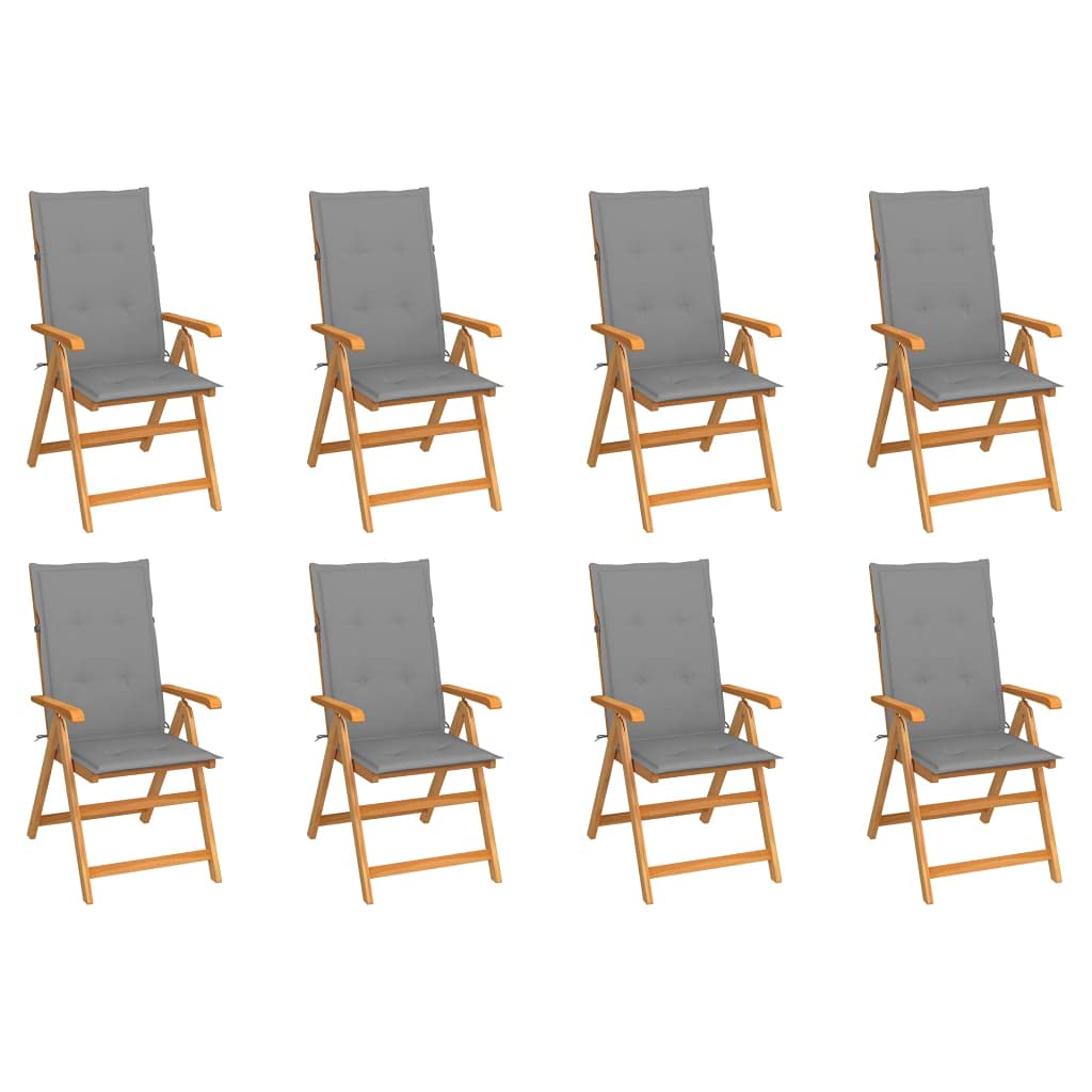Premium YUUIKLLE 8-Piece Garden Reclining Chair Set with Cushions - Solid Teak Wood Patio Furniture for Outdoor Relaxation | Perfect for Beach, Poolside, Deck, Lawn, Porch & Sunbathing | Durable & Comfortable Outdoor Seating Solution