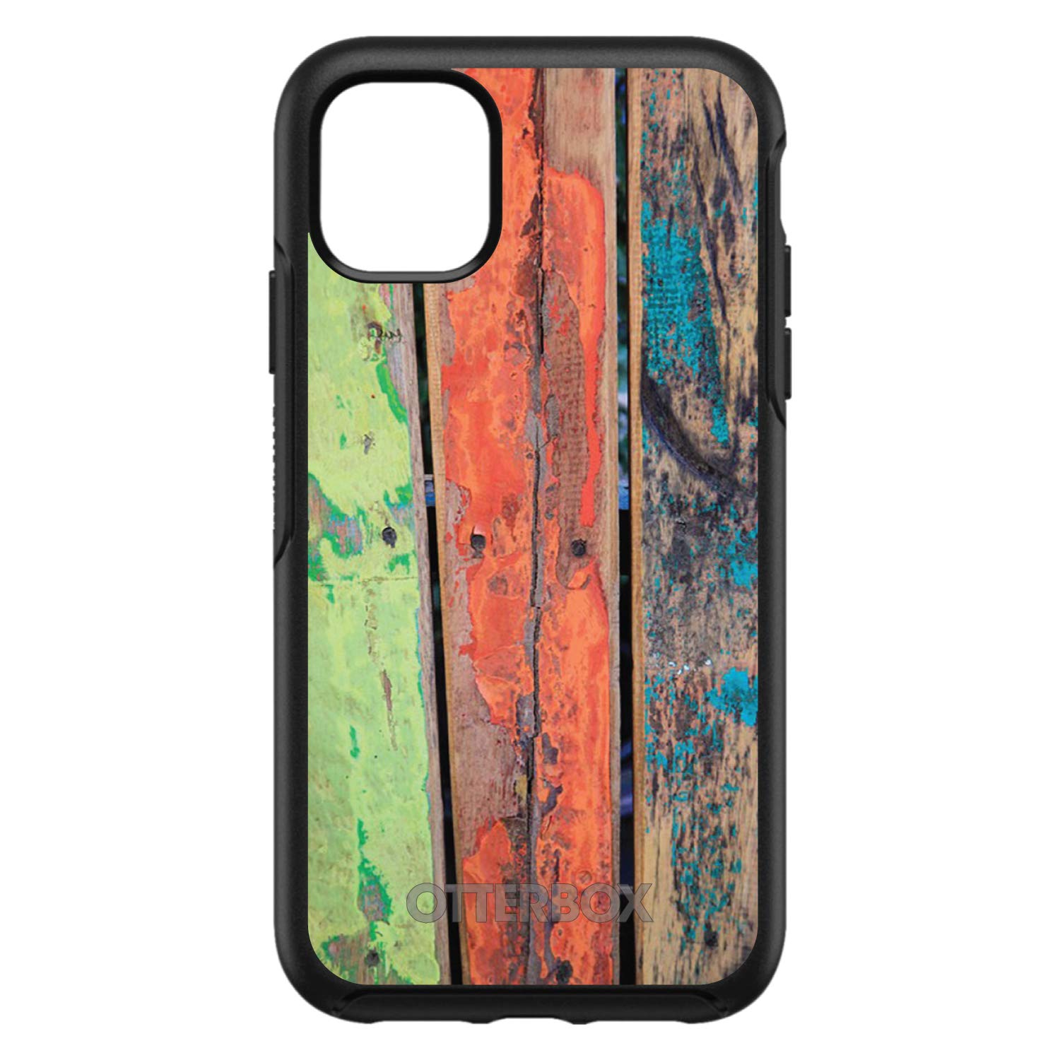 DistinctInk iPhone 12 Pro MAX Case (6.7 Inch) - Wood Grain Design Protective Cover | Durable Replacement for OtterBox Symmetry | Custom Black Rough Painted Wood Print | Perfect for Outdoor, Travel & Daily Use