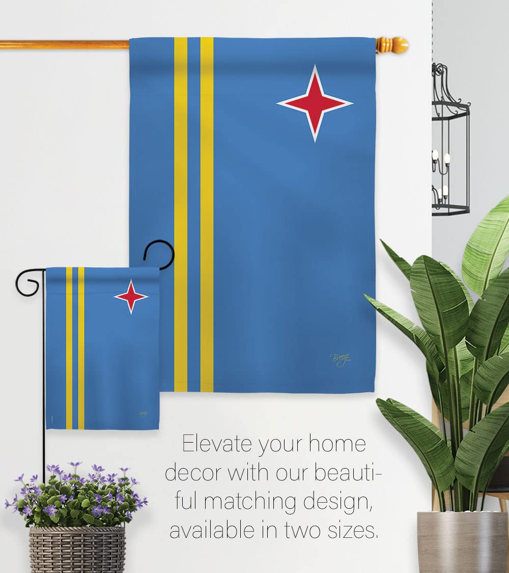 Aruba National Flag Set 28x40in w/Pole for Home & Garden Decor