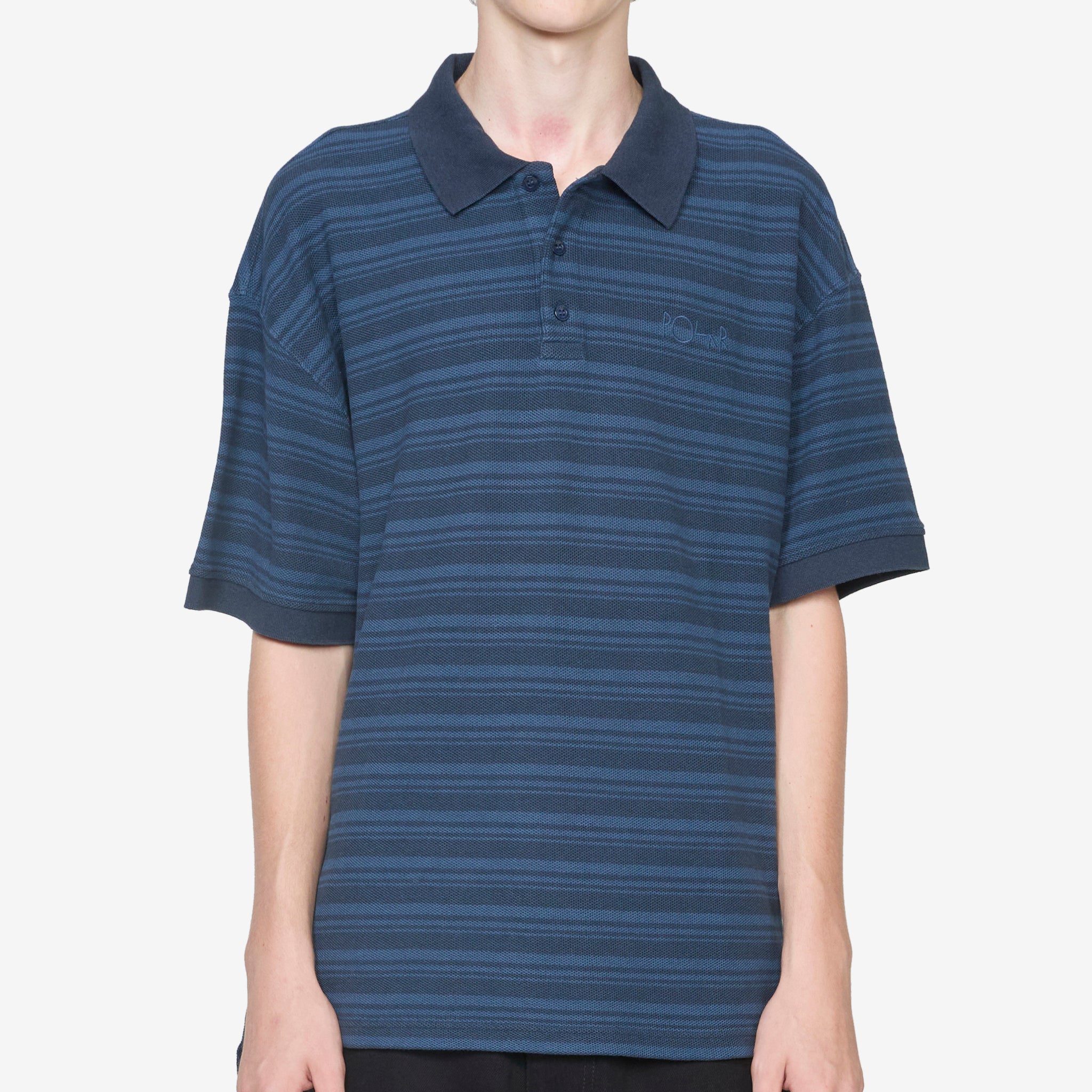 Premium Men's Surf Polo Shirt - Stripe Design in Neptune Blue - Perfect for Beach, Surfing & Summer Outdoor Activities
