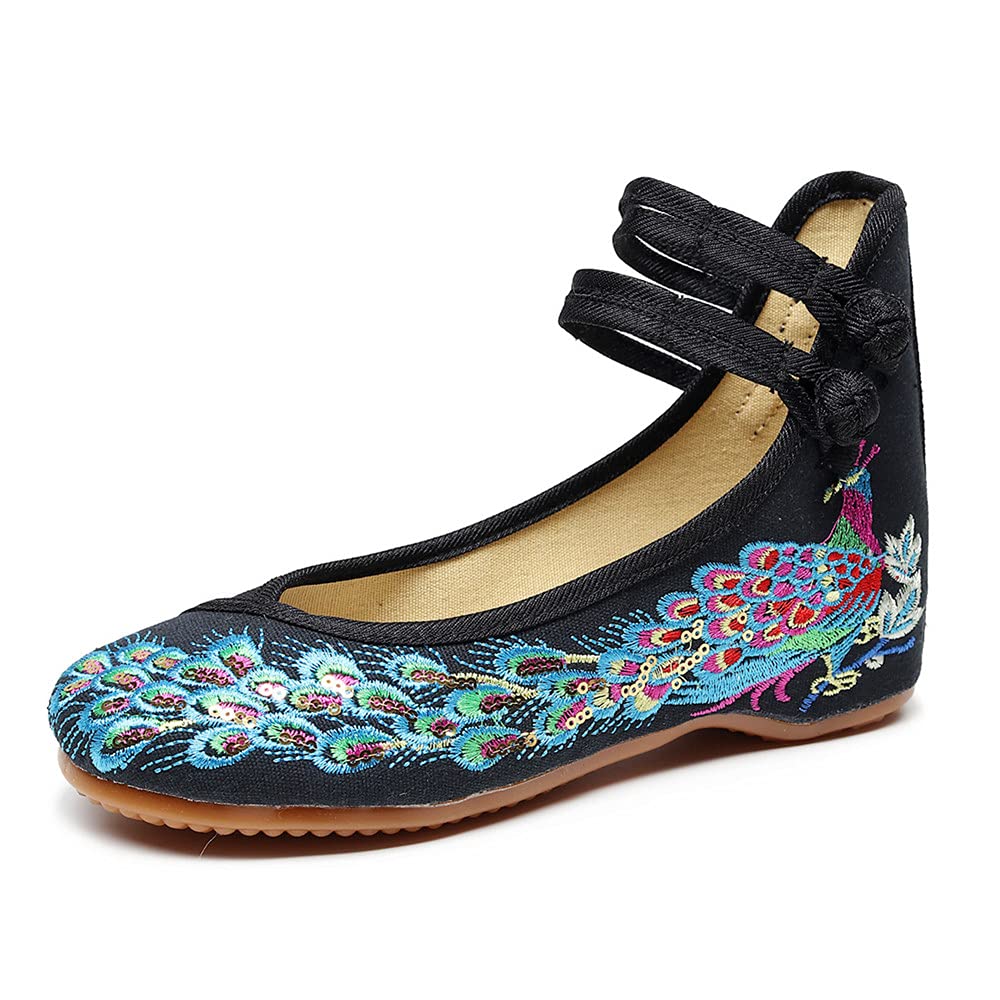 BININBOX Women's Traditional Chinese Embroidery Flats - Handmade Flower Embroidered Mary Jane Shoes for Cheongsam & Qipao - Perfect for Weddings, Tea Ceremonies, and Cultural Events