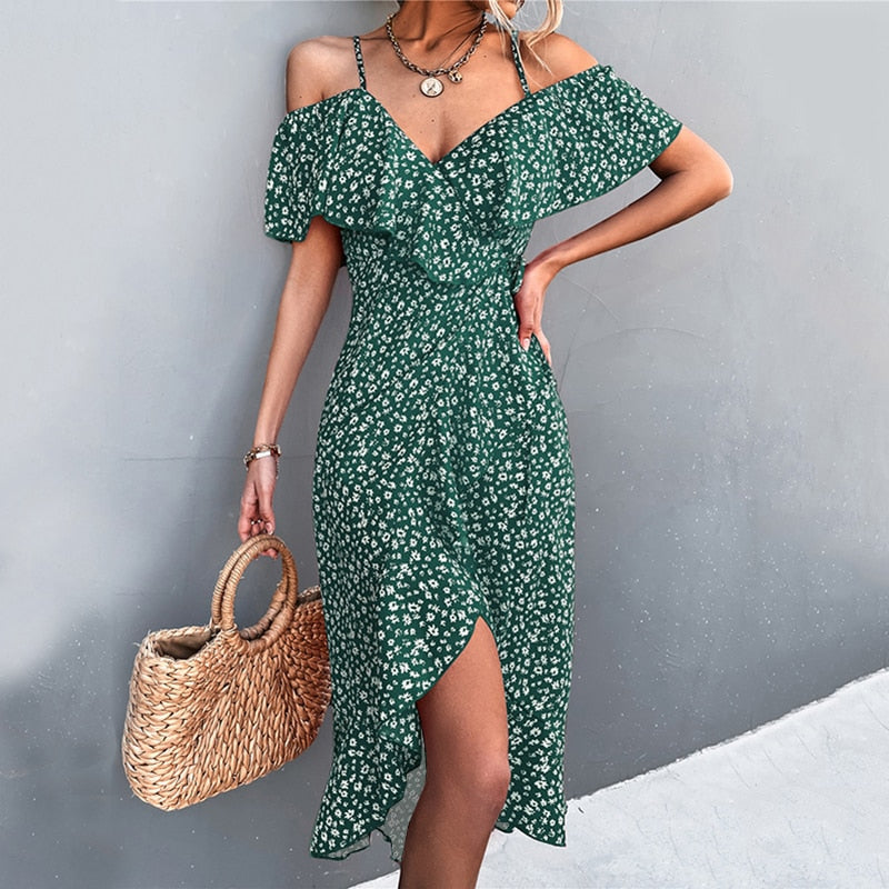 Women's Off Shoulder Ruffles Casual Beach Dress - Flowy Summer Sundress for Vacation, Party & Outdoor Activities