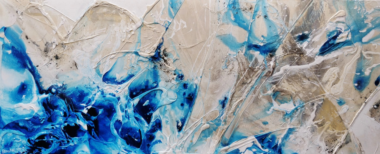 Midnight Casbah 240cm x 100cm Malt Blue Textured Abstract Canvas Art - Modern Wall Decor for Living Room, Bedroom & Office