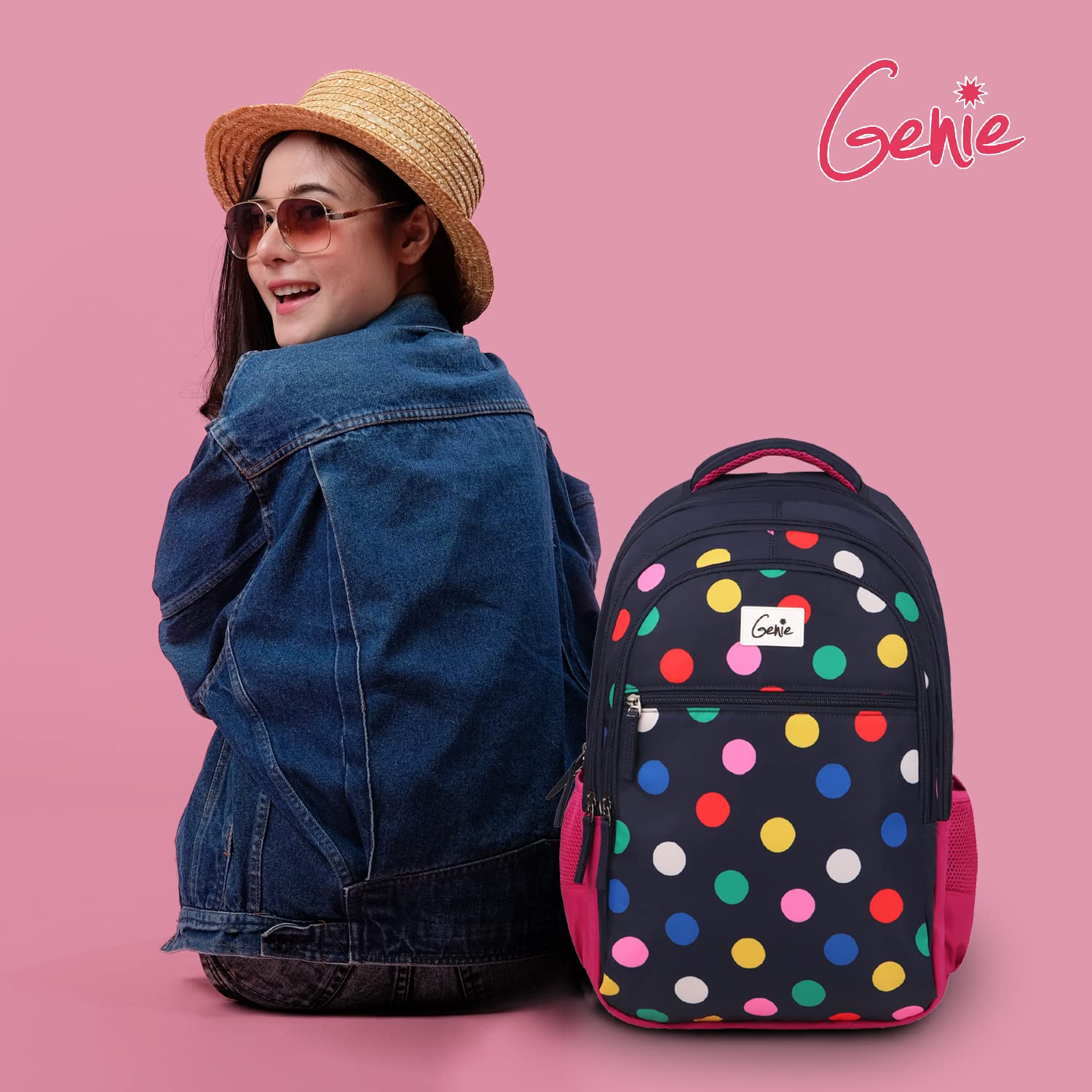 Genie Poppins Women's Backpack - 3 Compartment Water Resistant School Bag for Girls & College Students | Stylish Trendy Daypack for Travel, Work & Campus Life