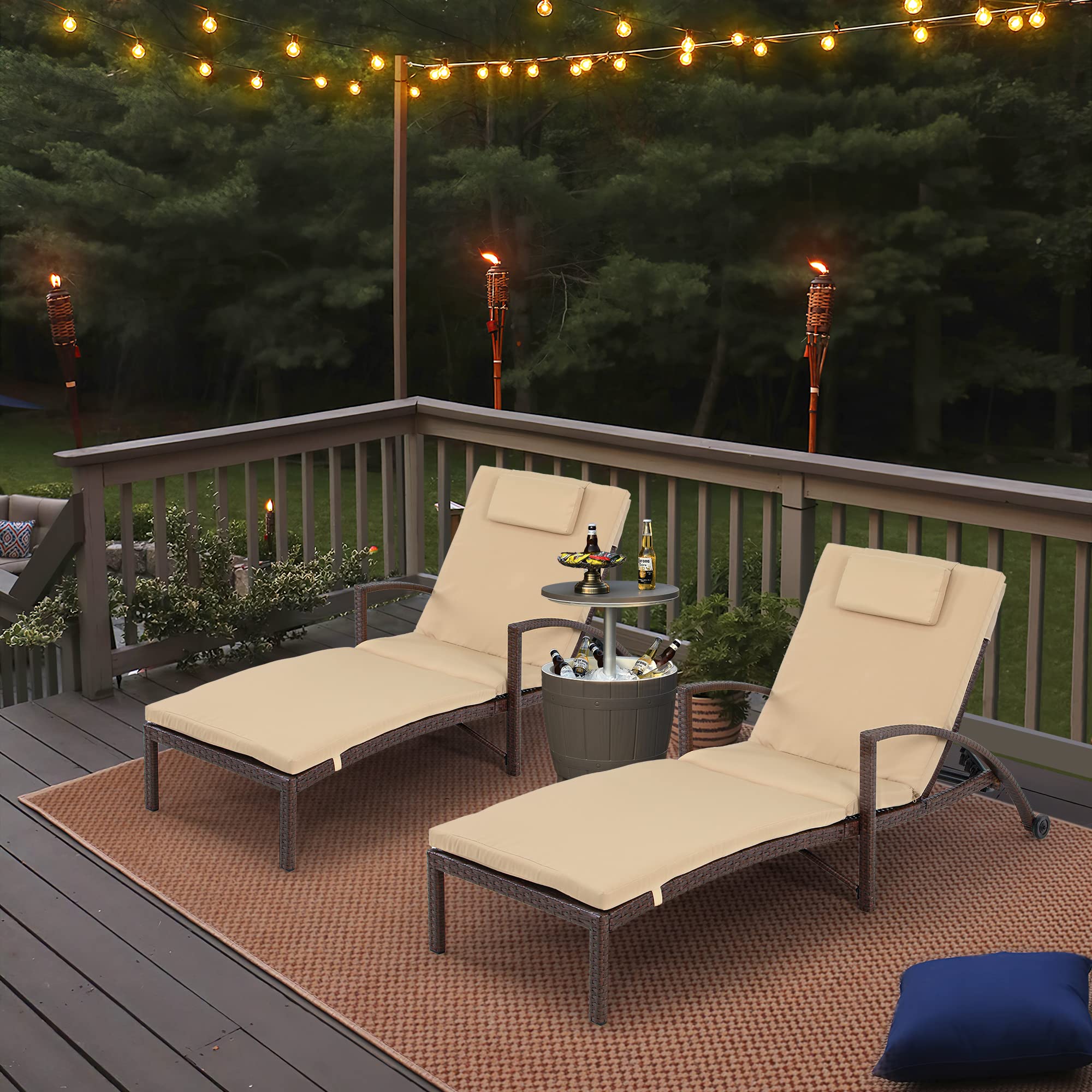 YITAHOME 2-Piece Wicker Chaise Lounge Set with Adjustable 5-Position Backrest, Armrests, Cushions & Headrest - Outdoor Poolside Patio Furniture for Backyard, Garden, Beach & Resort Relaxation