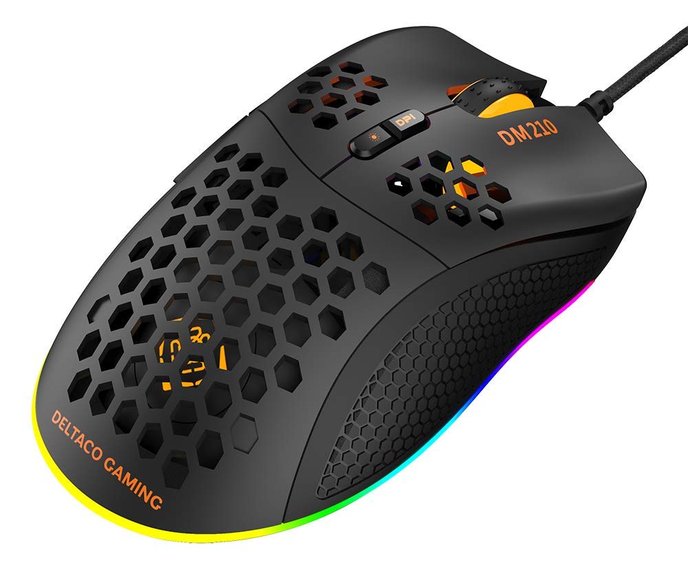 DELTACO Ultra-Light RGB Gaming Mouse - 7 Programmable Buttons, Customizable DPI (400-6400), 70g, 1000Hz Polling Rate - Compatible with Windows 7/8/10 - Perfect for FPS, MOBA & Esports Gaming - Black