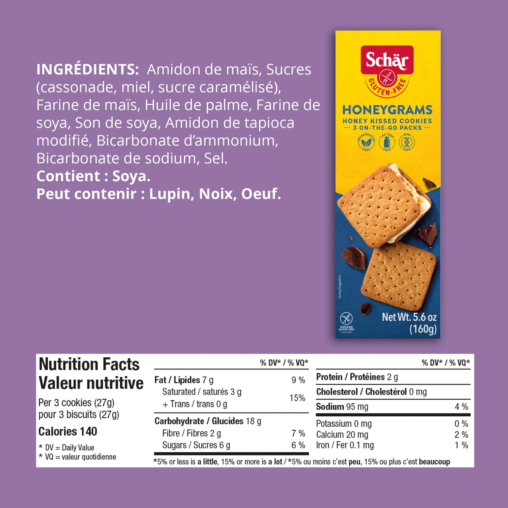 Schar Gluten-Free Honeygrams Graham Crackers - Non GMO, Lactose Free, Preservative Free, 160g (Pack of 1) | Perfect for Snacking, Baking & Celiac-Friendly Desserts