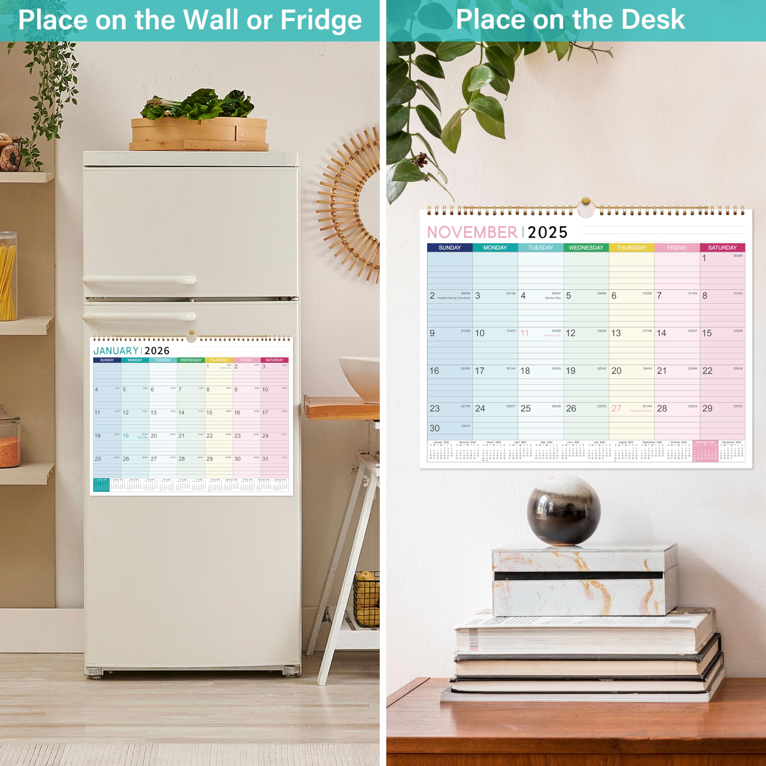 2025-2026 Wall Calendar with Hanging Hook | 18-Month Planner from March 2025 to August 2026 | Thick Paper 15