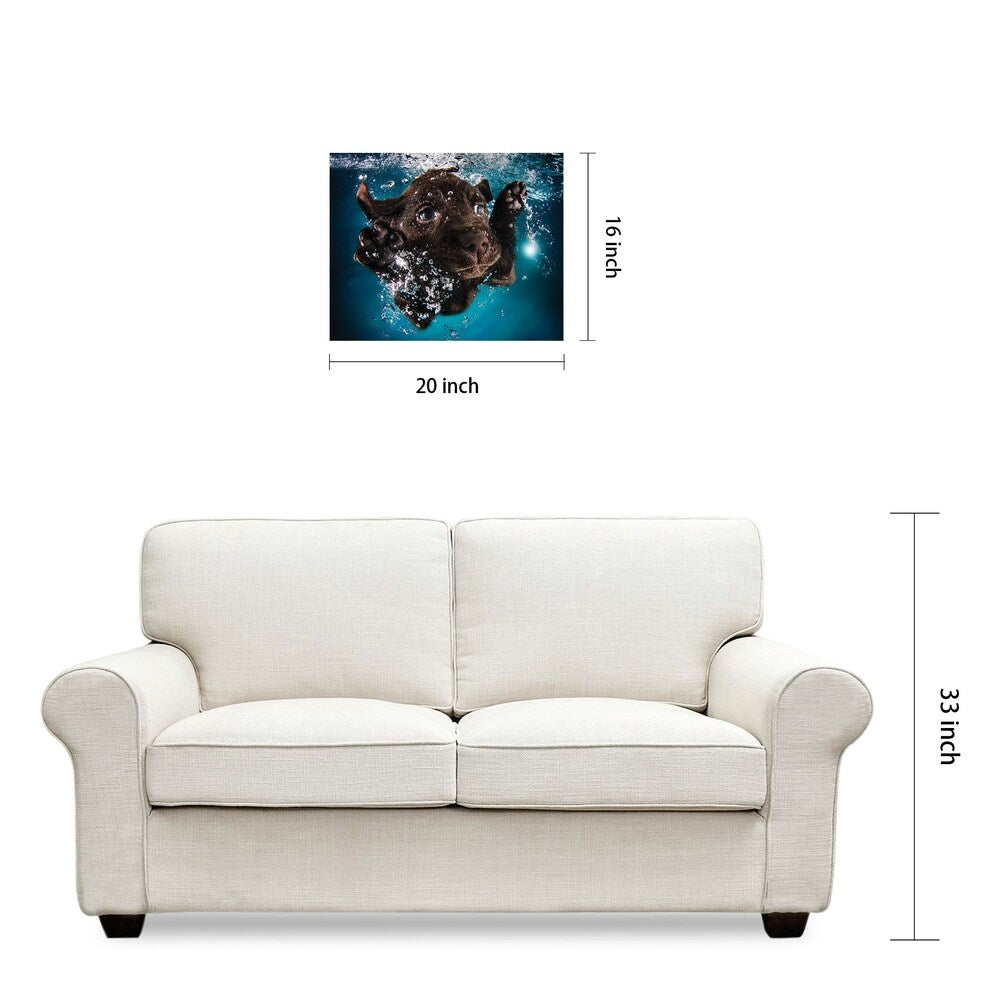 Black Lab Dog Wall Art - Frameless Free Floating Tempered Glass Panel in Blue & Brown - Perfect for Living Room, Bedroom, or Office Decor