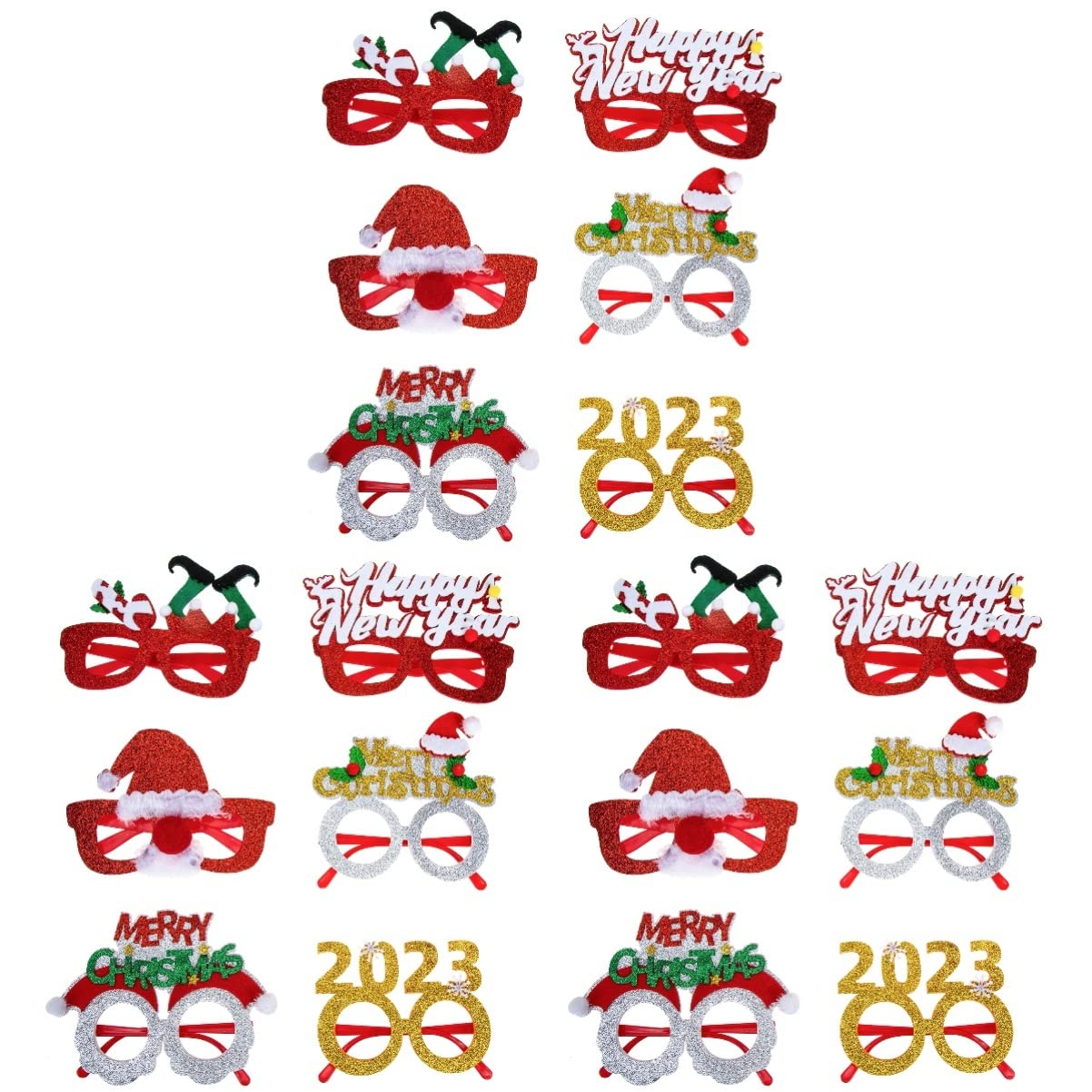 ABOOFAN 18-Piece Christmas Glitter Eyeglasses Set - Festive Holiday Xmas Photo Props for Parties, Family Gatherings & Christmas Celebrations
