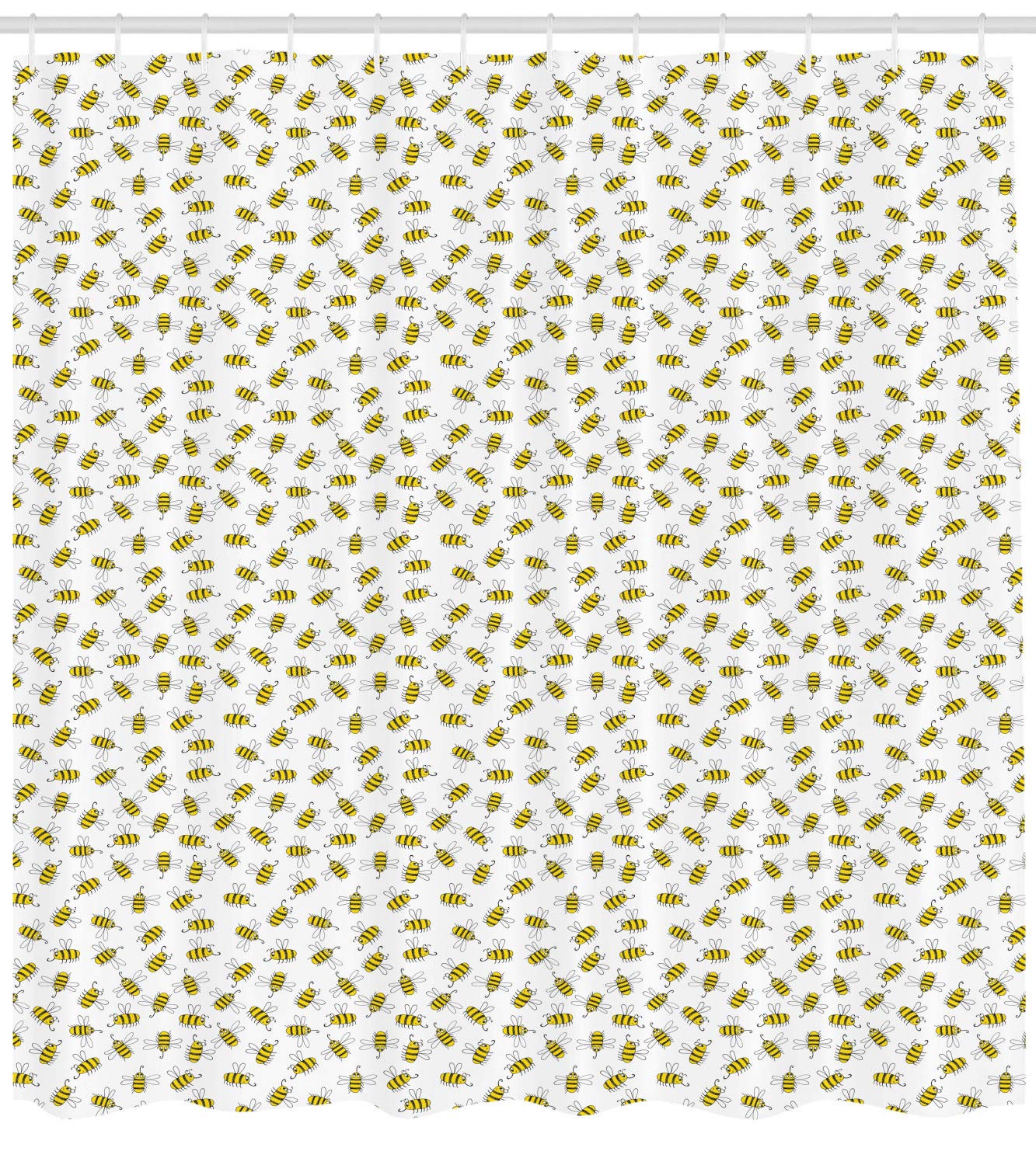 Ambesonne Bee Shower Curtain - Vibrant Yellow & Charcoal Grey Animal Print Bathroom Decor with Hooks, 69x70 Inches, Soft Cloth Fabric - Perfect for Farmhouse, Nature-Themed, or Kids' Bathroom Decor