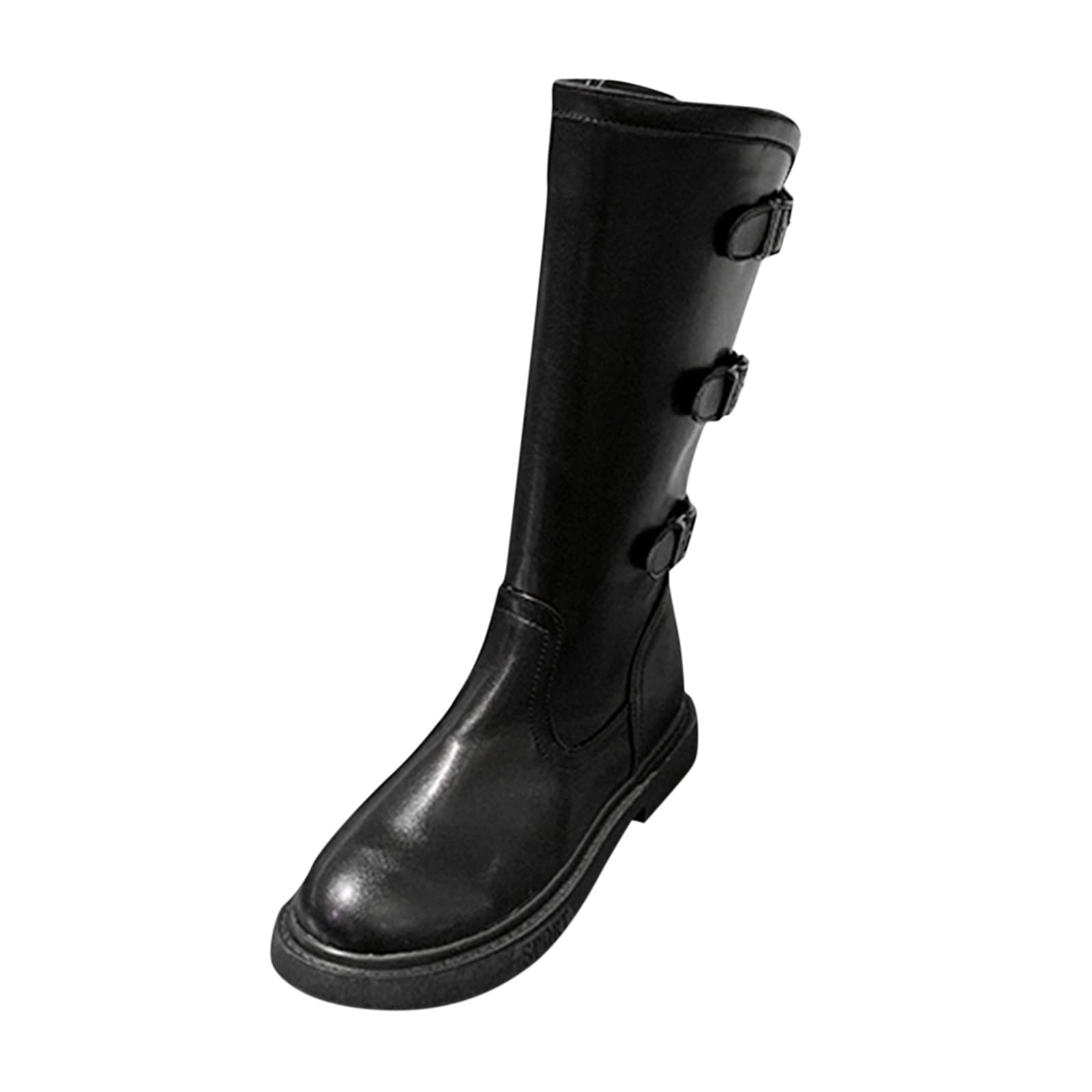 PATOPO Girls' Cowgirl Riding Boots - Pointed Toe Motorcycle Boots with Wedge Heel & Fringe Detail | Chunky Heel Short Boots in Black | Perfect for Horseback Riding, Biker Fashion & Western Style Outfits