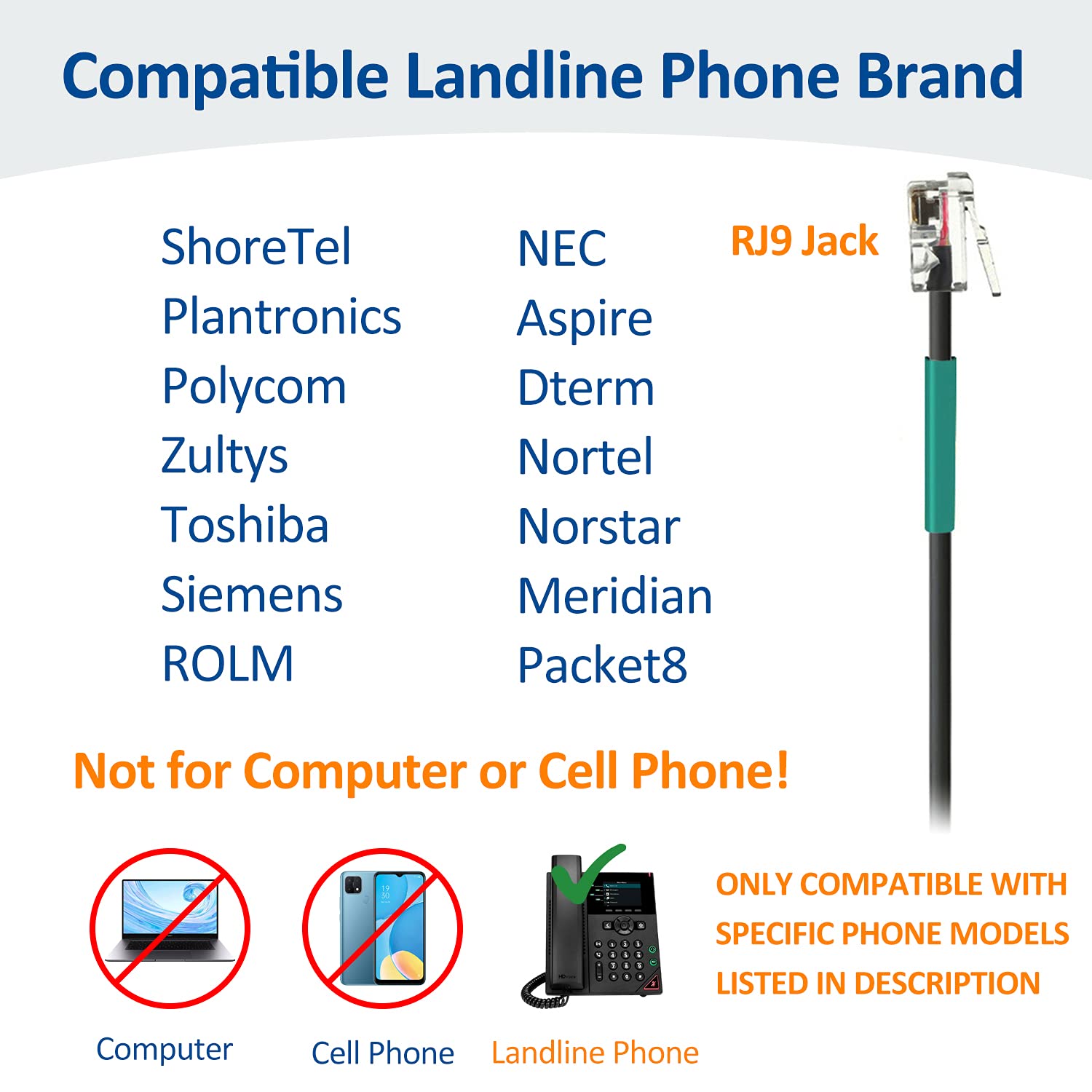 Wantek Mono Corded Telephone Headset with Noise Canceling Microphone - Compatible with ShoreTel, Plantronics, Polycom, Zultys, Toshiba, NEC Aspire, Dterm, Nortel, Meridian, Packet8 Landline Deskphones (F600S2) - Ideal for Call Centers, Office Communication & Customer Service