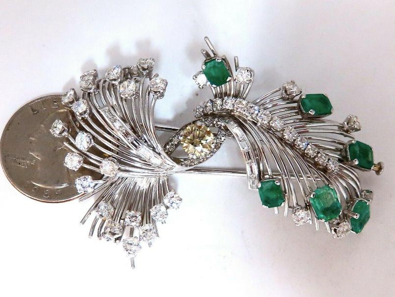 GIA Certified Natural Fancy Diamond Emerald Platinum Brooch Pin - Elegant Jewelry for Weddings, Galas & Special Occasions