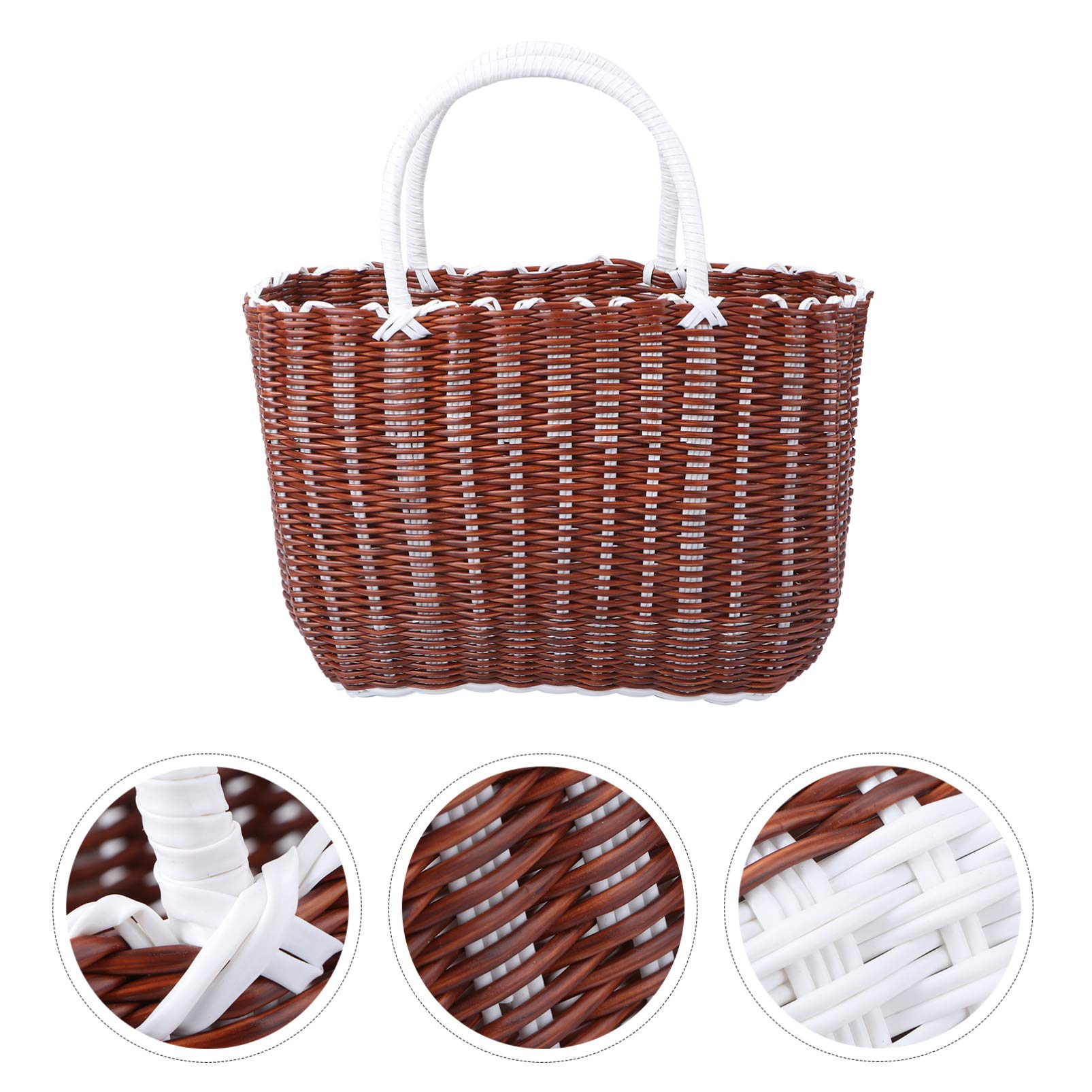 Eco-Friendly Plastic Woven Storage Basket with Handle - Rattan Style Shopping Tote for Groceries, Fruits & Home Organization - Perfect for Kitchen, Bathroom & Moroccan Market Shopping