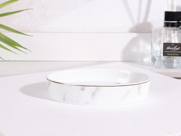 Ceramic White Marble Soap Dish - Oval Soap Holder for Shower, Bathroom & Kitchen Sink | Easy to Clean & Durable | Perfect for Bath Essentials Organization by ANTIS'S HOME