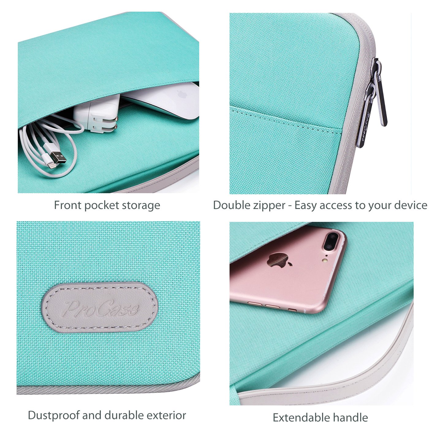 ProCase 13 Inch Laptop Sleeve Case for MacBook Air Pro, HP, Dell, Lenovo, ASUS Chromebook - Lightweight Protective Neoprene Bag with Zipper (Mint Green) - Perfect for Work, School & Travel