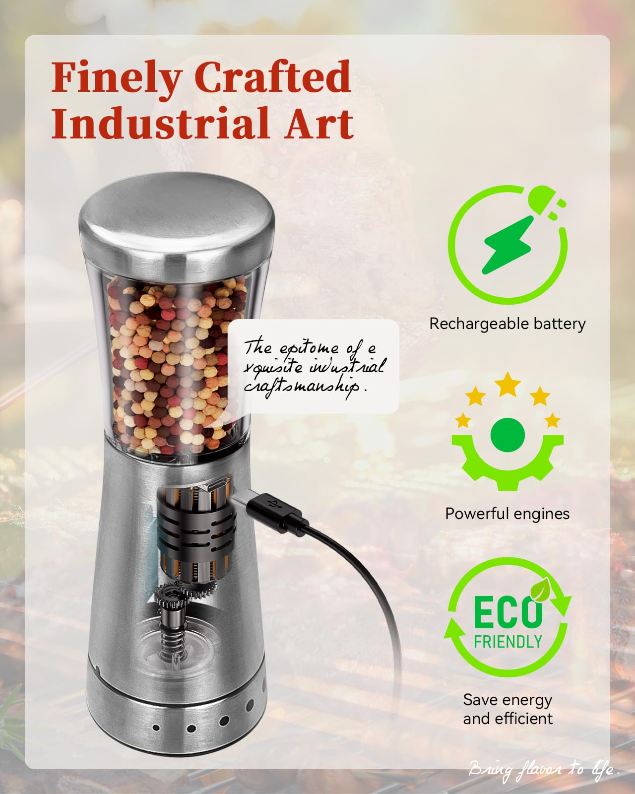Premium Rechargeable Electric Salt and Pepper Grinder Set - Stainless Steel, 4.5oz Large Capacity, Adjustable Coarseness with Wide 1.8