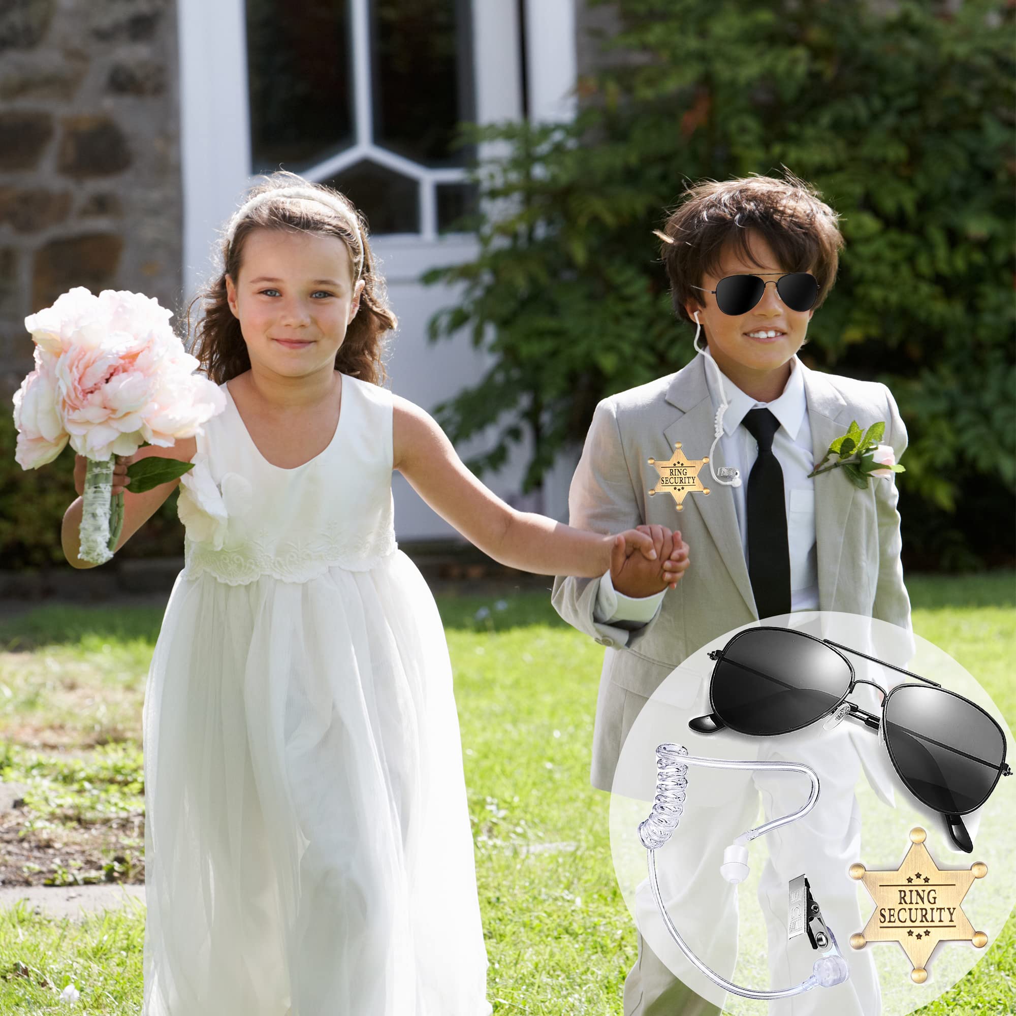 Kids Spy Police FBI Costume Set - Wedding Ring Bearer Outfit with Sunglasses, Earpiece & Ring Box | Fun Role Play, Cosplay & Pretend Play for Parties & Dress Up
