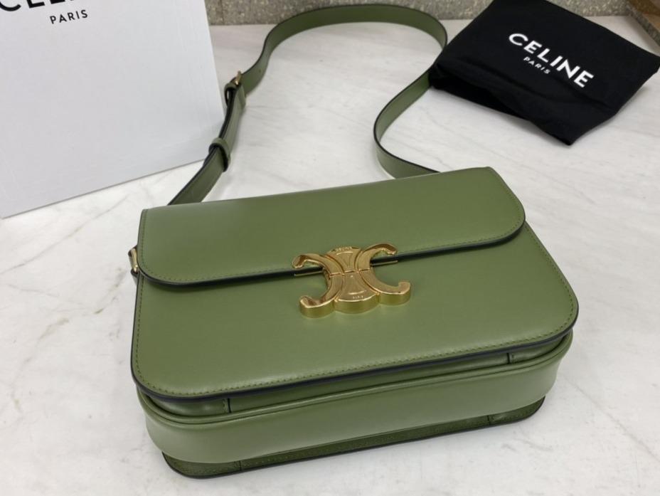 Celine Medium Triomphe Bag in Shiny Calfskin Light Khaki - Luxury Designer Handbag for Women, Perfect for Work, Evening Events & Everyday Use