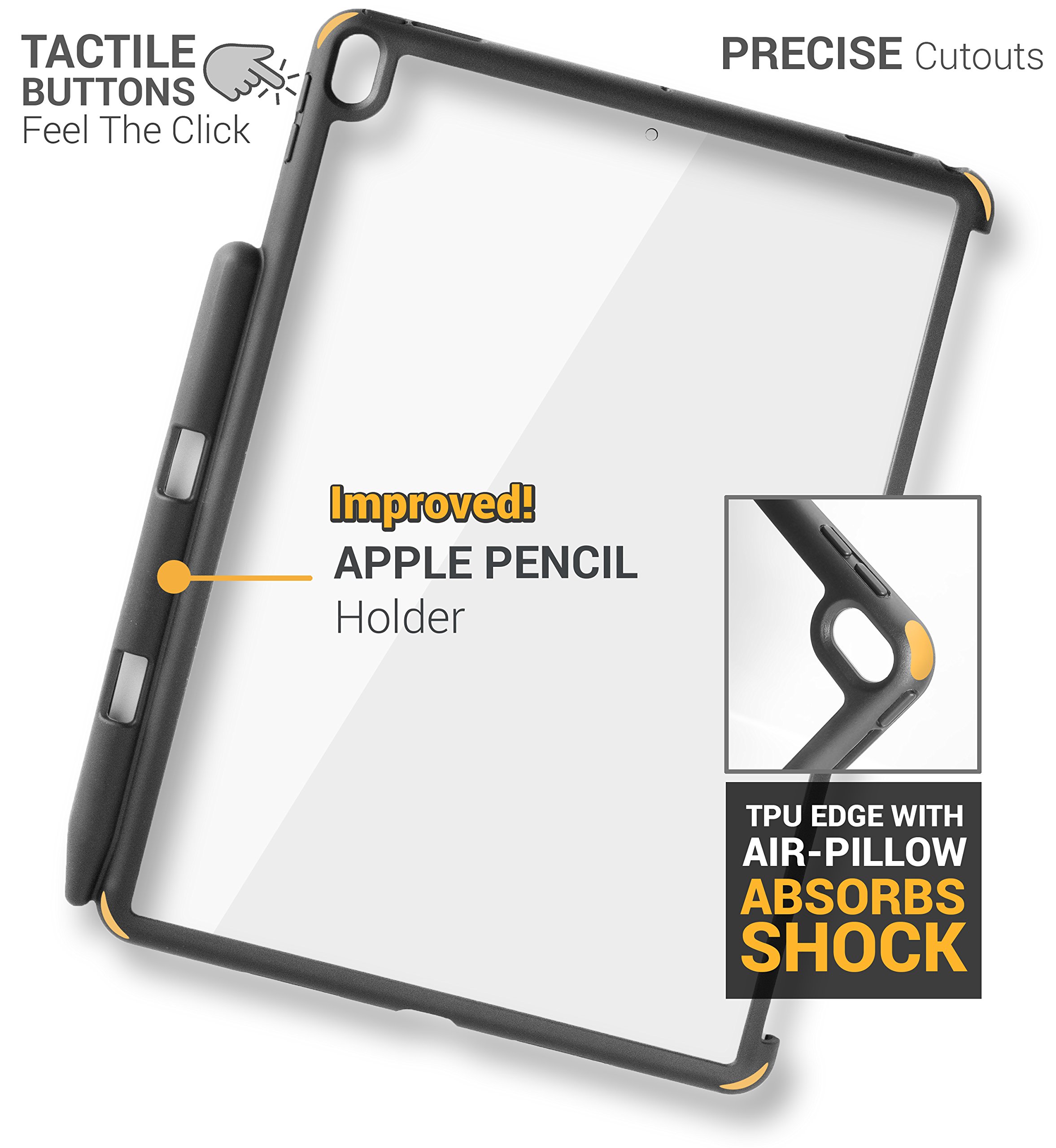 TineeOwl iPad Pro/Air 3 (10.5-inch) Protective Case with Apple Pencil Holder - Ultra Slim & Lightweight, Compatible with Apple Smart Keyboard & Smart Cover (Clear/Black) - Perfect for Work, Study & Travel
