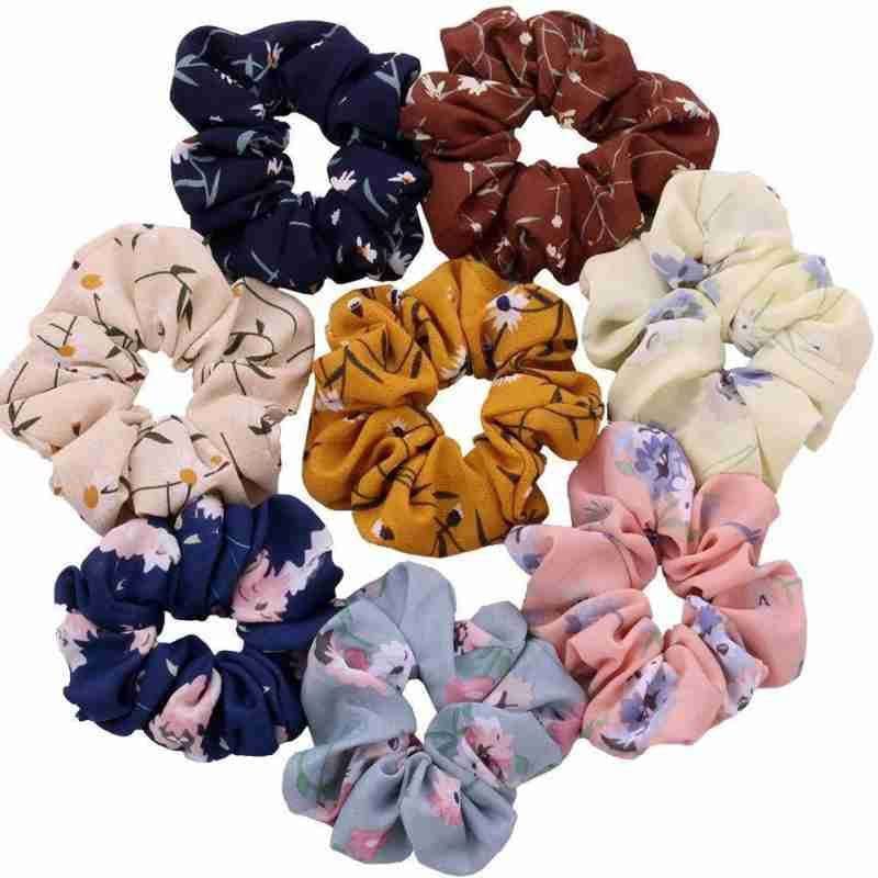8 Pcs Floral Chiffon Scrunchies for Women & Girls - Hair Ties & Ponytail Accessories for Everyday & Party