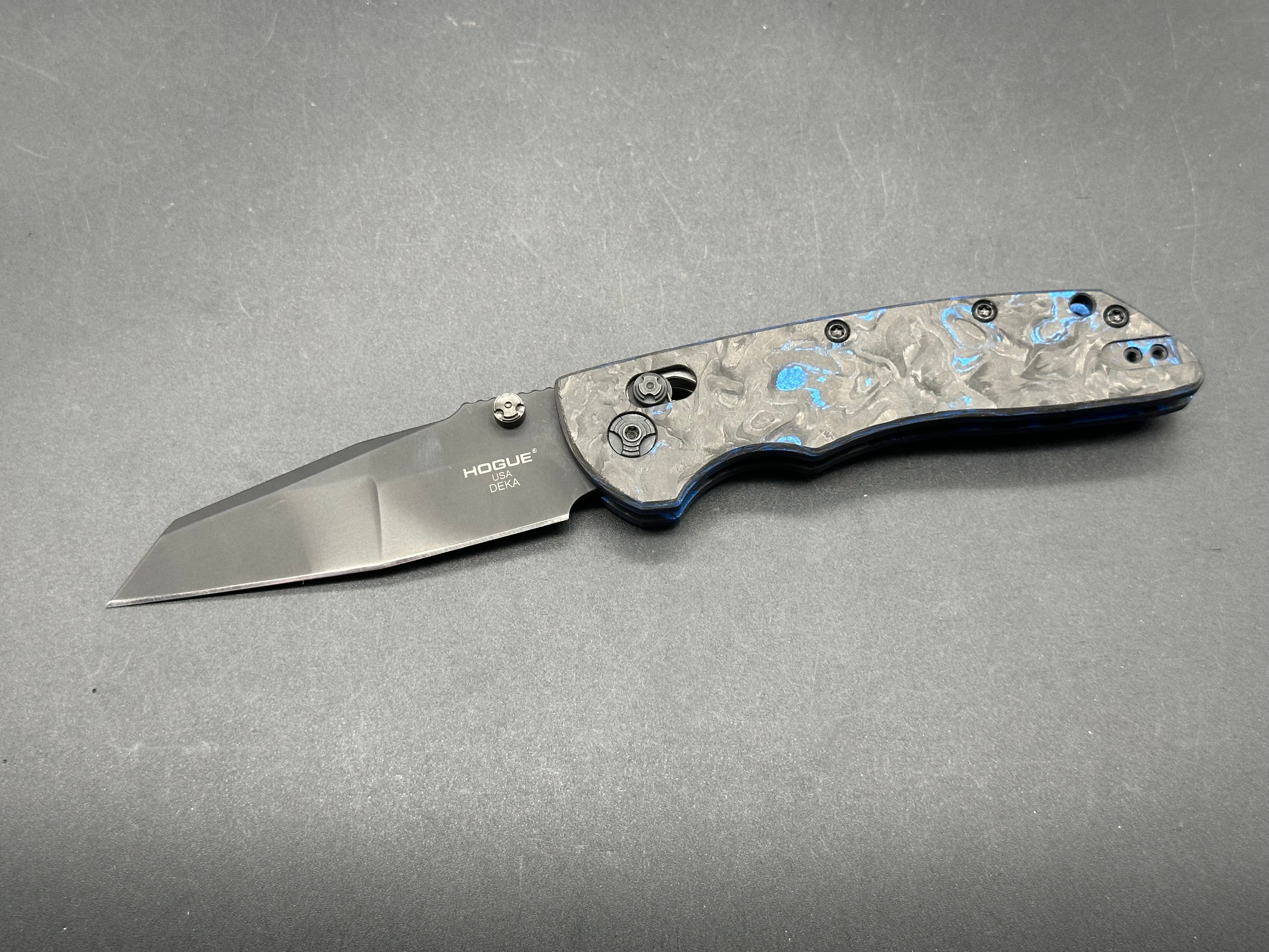 Hogue Deka Folding Knife - Blue Carbon Fiber Handle, MagnaCut Steel Blade - EDC, Outdoor, Camping & Survival Knife
