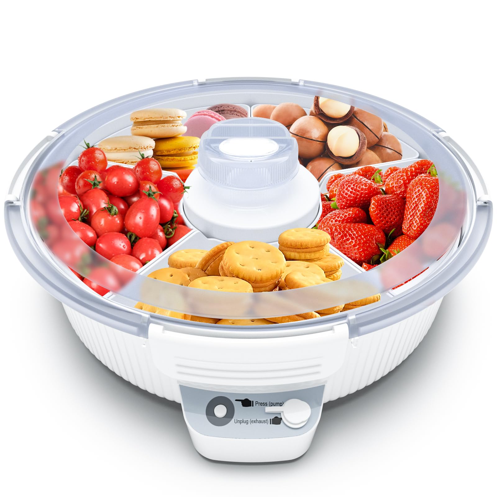 TIANG 11-Inch Electric Vacuum Sealed Divider Tray - Reusable Food Storage Container for Nuts, Dried Fruits, Snacks & Vegetables | Airtight & Oxidation Resistant | Perfect for Picnics, Parties & Meal Prep Organization