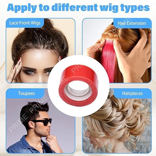 Prime 1-Piece Double-Sided Wig Tape - Transparent Toupee Tape for Extended Wear | Hair System & Patch Bonding Tape for Men (Red, Pack of 1) | Secure All-Day Hold for Wigs, Hairpieces & Extensions