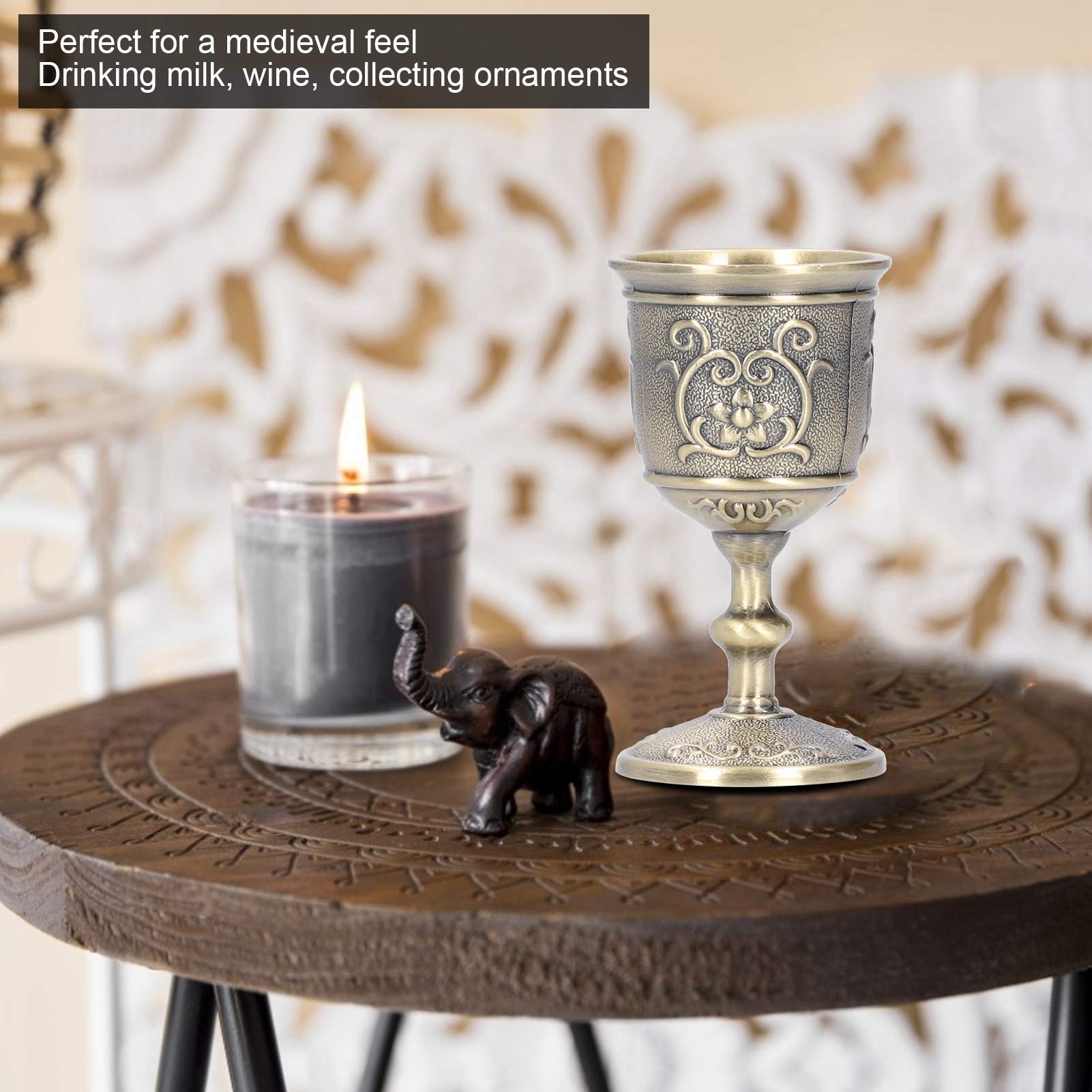 Royal Chalice Goblet - Embossed Bronze King's Cup for Whiskey, Wine & Milk (3.6in) | Elegant Drinking Vessel for Medieval Parties, Weddings & Home Decor