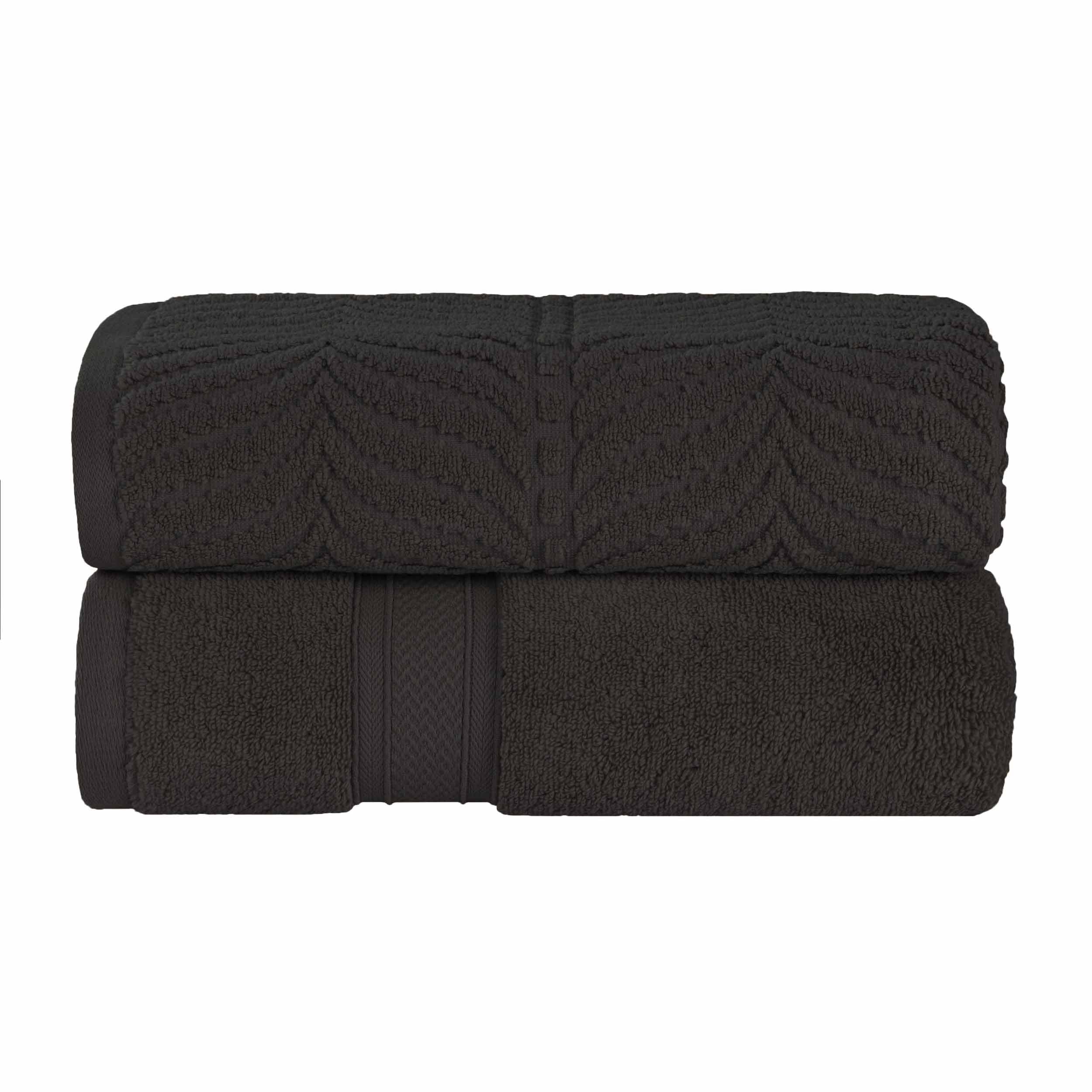 Premium Zero Twist Cotton Bath Towel Set of 2 - Ultra Soft Solid & Jacquard Chevron Design for Luxury Bathroom & Spa Experience