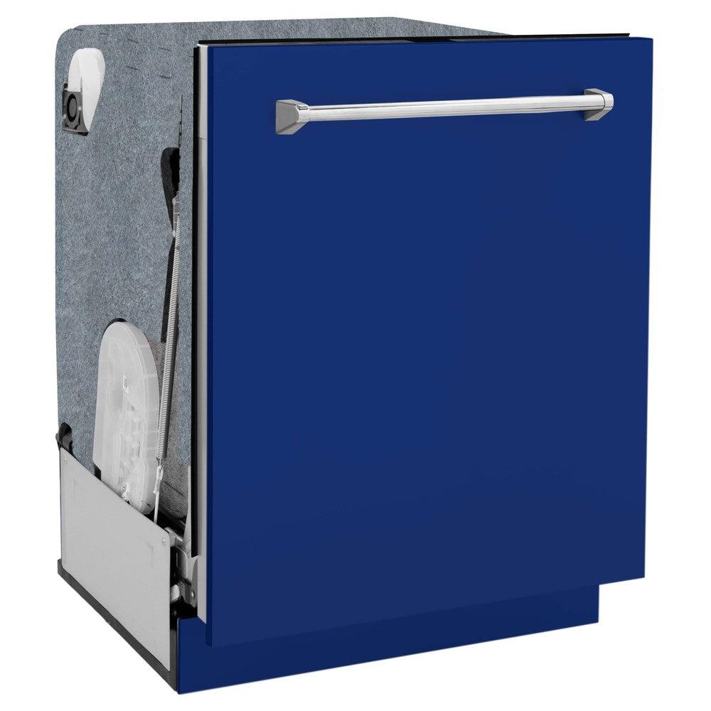 ZLINE 24 Inch Monument Series 3rd Rack Top Touch Control Dishwasher with Blue Gloss Panel - Ultra Quiet 45dBa (DWMT 24 BG) for Modern Kitchens & Open-Concept Homes