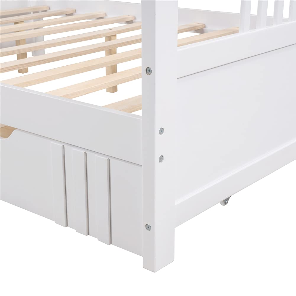 **White Pinewood Daybed Sofa Bed with Guardrails & Storage Drawers – Convertible Kids Furniture for Bedroom, Playroom & Guest Room**    (Note: This optimized title includes keywords like 