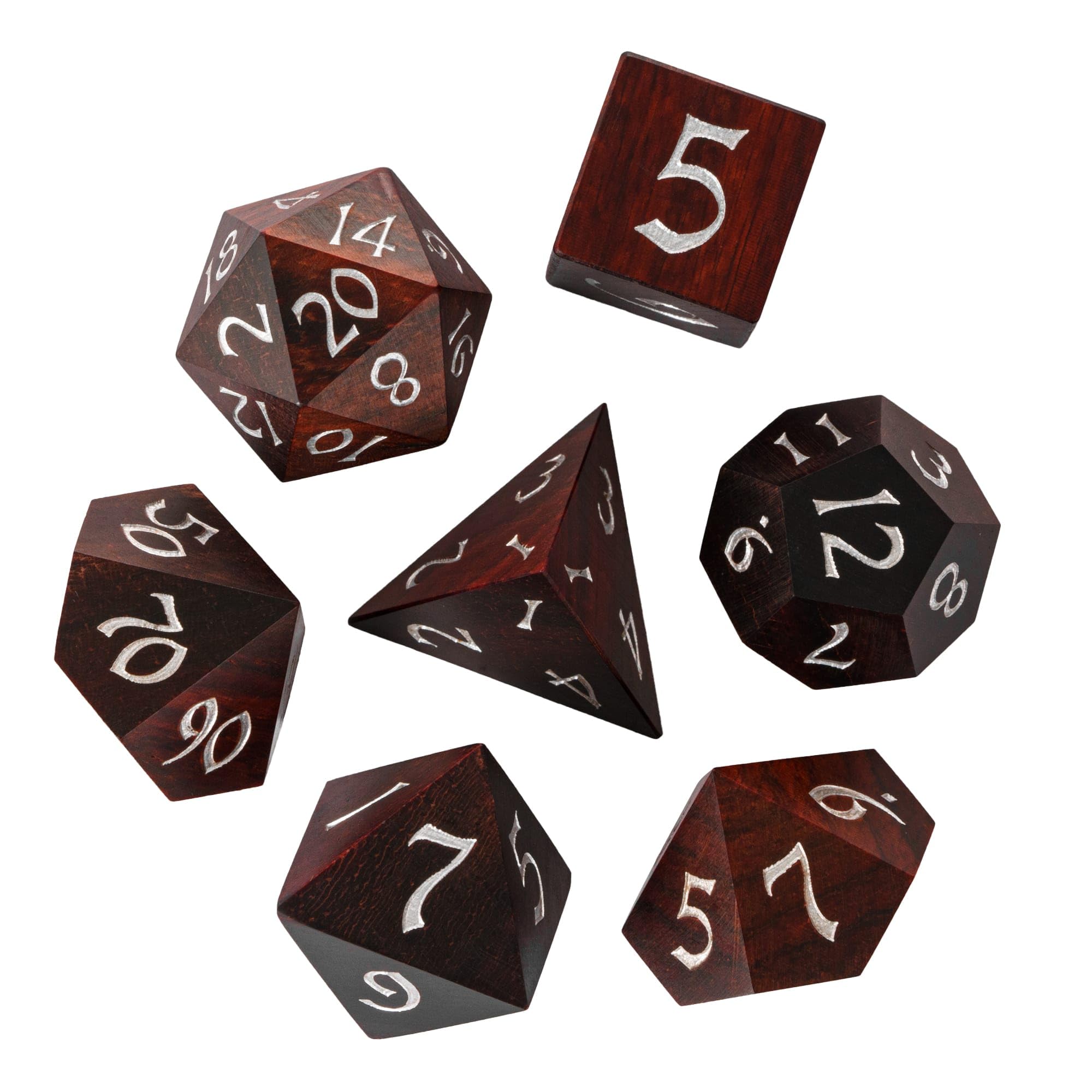 Premium Red Sandalwood D&D Dice Set - Natural Wooden Polyhedral RPG Dice with Elegant Metal Storage Tin for Dungeons & Dragons, Pathfinder, MTG | Perfect for Tabletop Gaming, Fantasy RPG Nights & Collector's Display