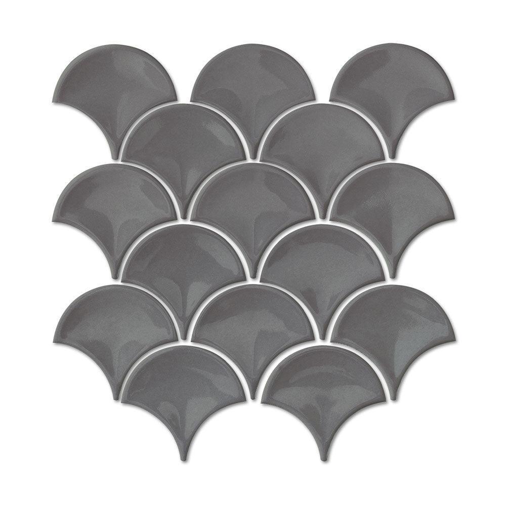 Premium Marina Dark Grey Fish Scale Glossy Mosaic Tile - Perfect for Bathroom Backsplash, Kitchen Accent Wall & Poolside Decor