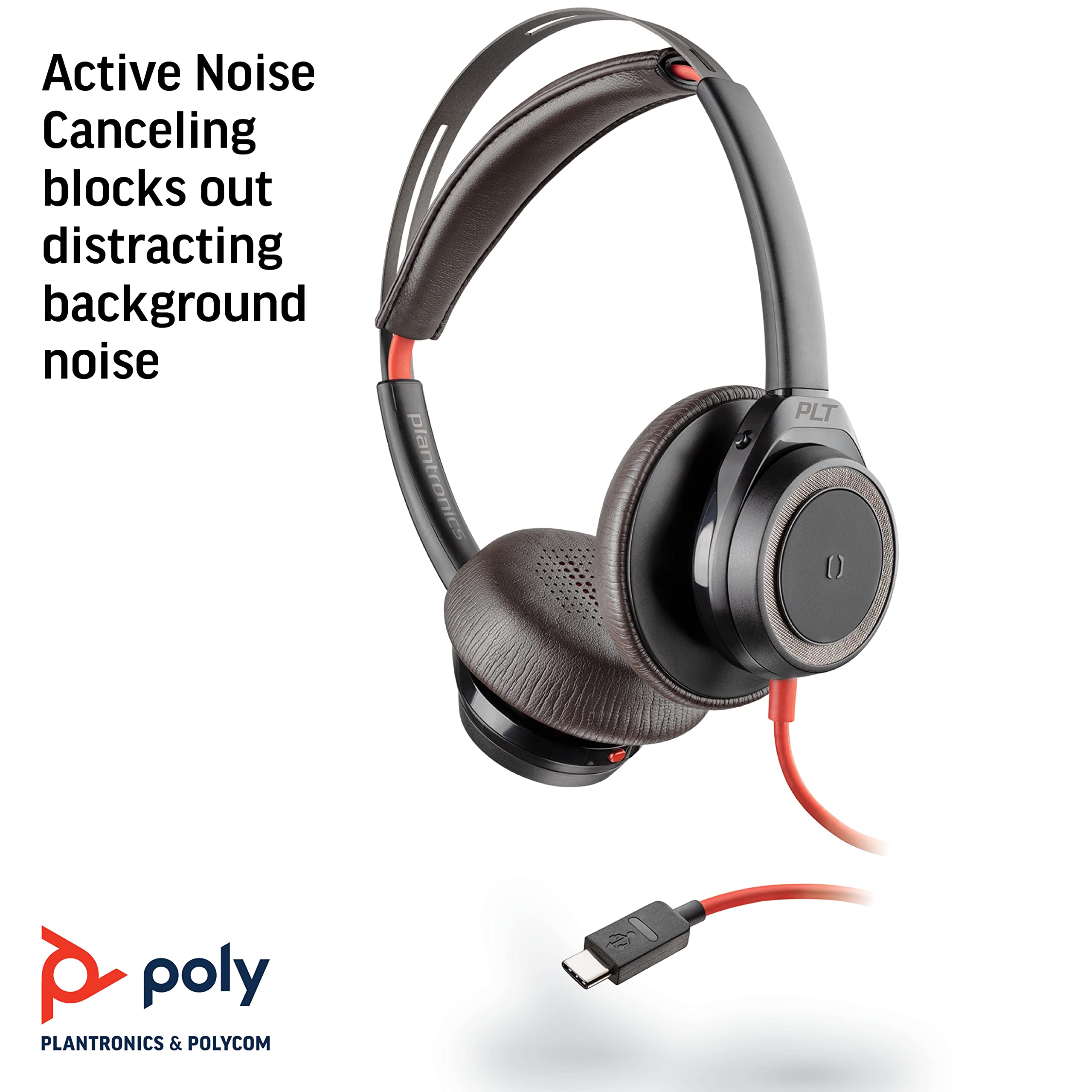 Plantronics Blackwire 7225 USB-C Headset with Noise-Canceling Mic - Professional Office Headphones for Calls & Video Conferencing - Comfortable Over-Ear Design for All-Day Wear (Black)