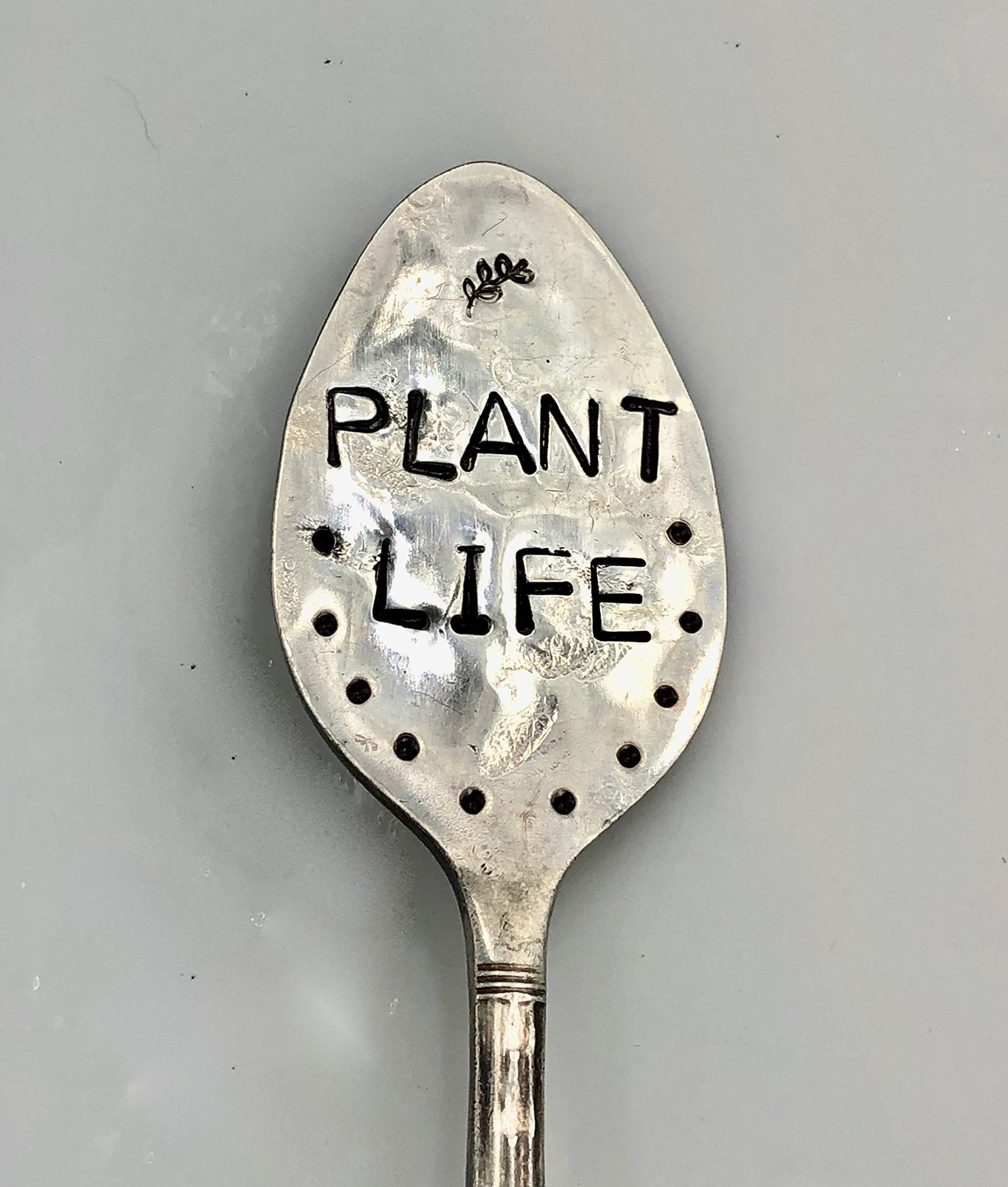 Silver Plated Spoon Garden Marker - Hand Stamped Plant Sign for Flower Pots, Herbs & Indoor Plants | Perfect for Herb Gardens, Succulent Arrangements & Outdoor Plant Labeling