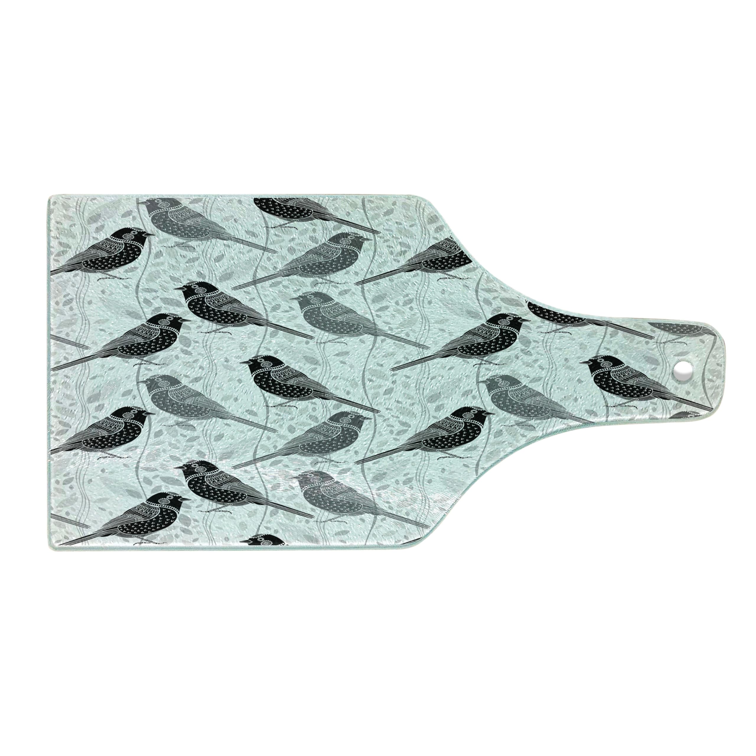 Ambesonne Grey Tempered Glass Cutting Board with Floral Flower Buds Leaves Pattern - English Country Style Victorian Lace Print - Decorative Serving Board in Wine Bottle Shape (Grey & White) - Perfect for Cheese Platters, Charcuterie Displays & Wine Pairing Parties