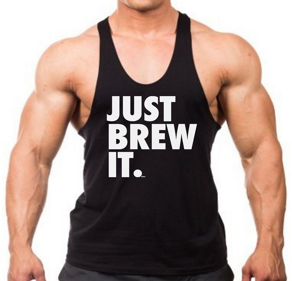 Interstate Apparel Inc Men's Just Brew It Black Stringer Tank Top - Breathable Workout Tank for Gym, Running & Summer Activities