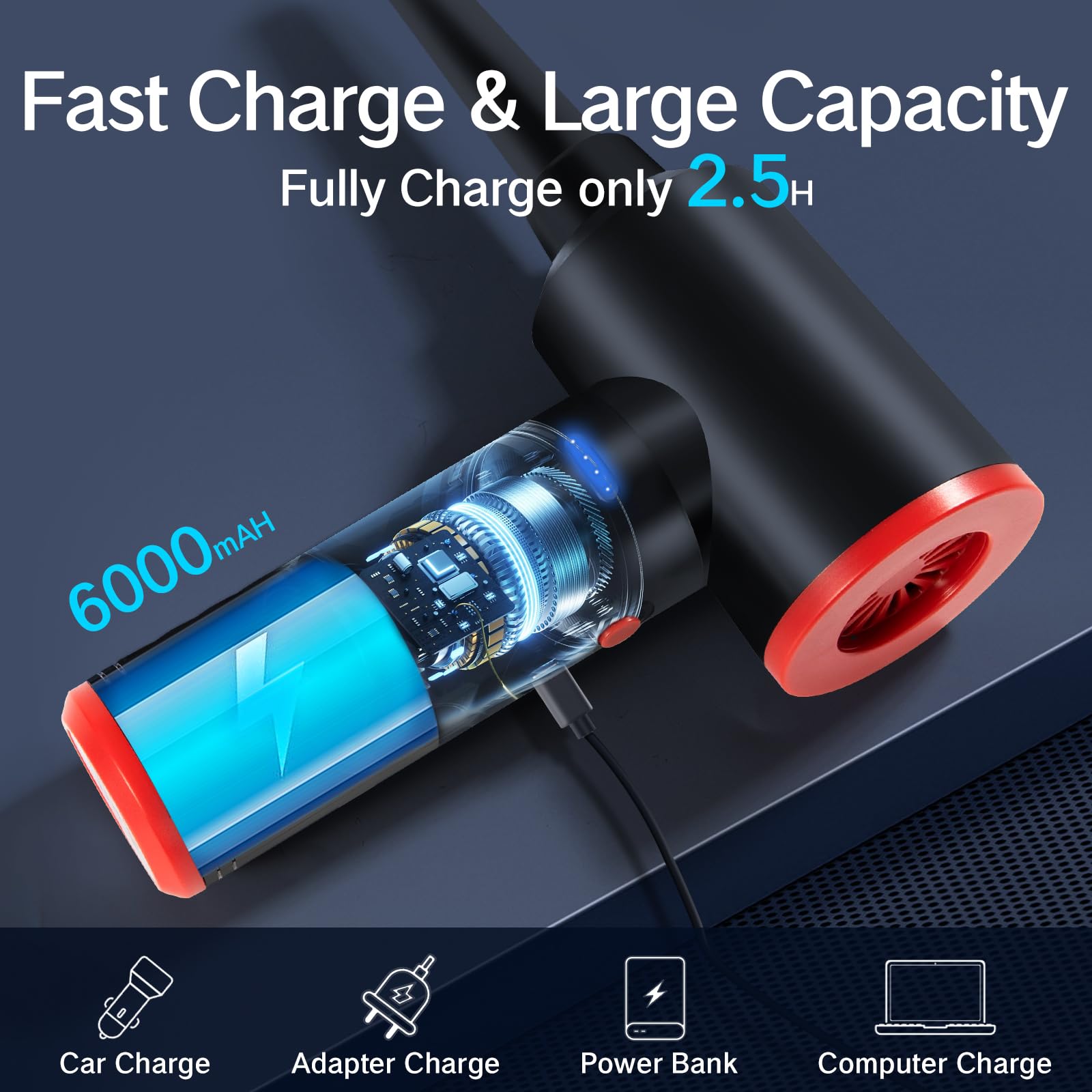 TOBTOS Rechargeable Electric Air Duster - 120,000 RPM High Power, 3-Speed Adjustable with LED Light | Dust Cleaner for Computer, Keyboard, Car Interior, Electronics & Home Cleaning