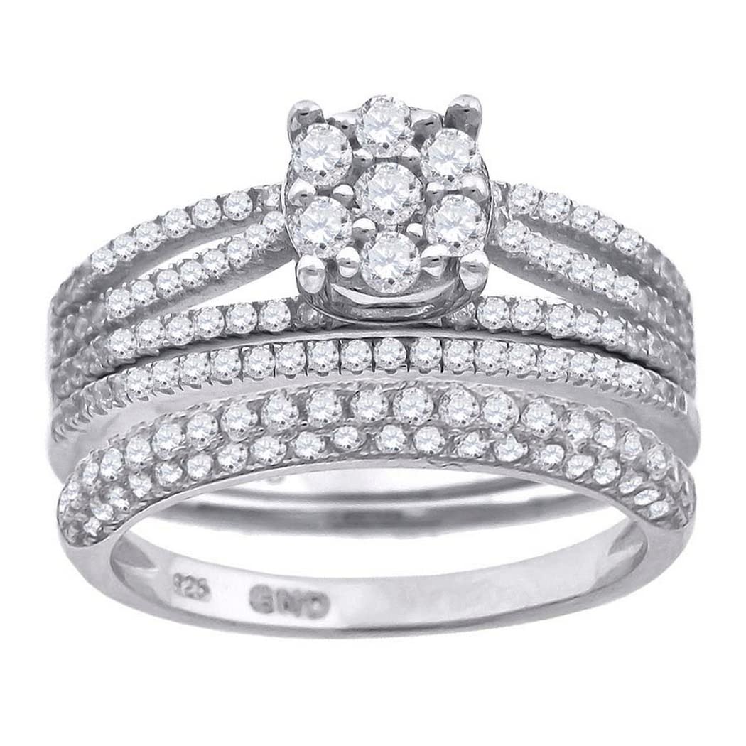 925 Sterling Silver His & Hers CZ Cubic Zirconia Simulated Diamond Trio Ring Set - Wedding, Anniversary & Couple Jewelry Gifts for Women & Men (Sizes 6,7,8,9) - Perfect for Valentine's Day, Engagement & Romantic Occasions