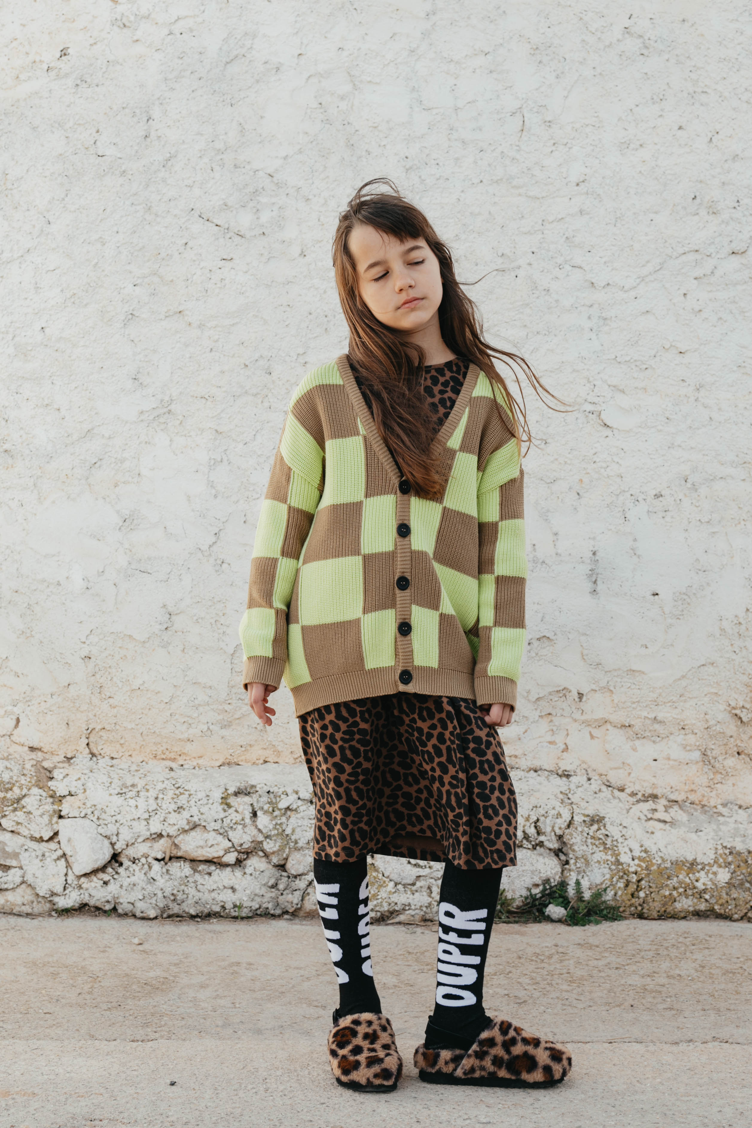 LMH Checkerboard Knit Cardigan for Women - Cork & Yellow Striped Sweater | Cozy Fall & Winter Fashion | Perfect for Casual Outfits, Office Wear & Coffee Dates