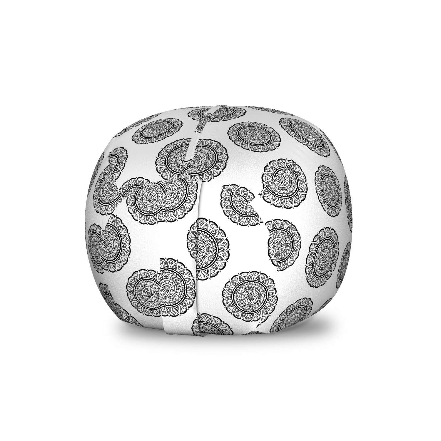Ambesonne Mandala Toy Storage Bag Chair – Traditional Round Design on Plain Background, Washable Stuffed Animal Organizer – Small Size Grey & White – Perfect for Kids' Room, Nursery, or Playroom Organization