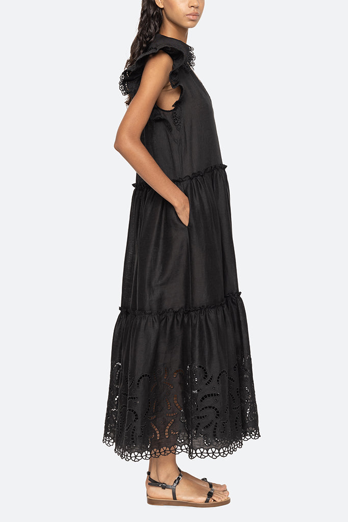 Sea New York Marja Embroidery Flutter Dress - Black | Flowy Summer Dress for Women | Perfect for Beach Vacations, Date Nights & Outdoor Parties