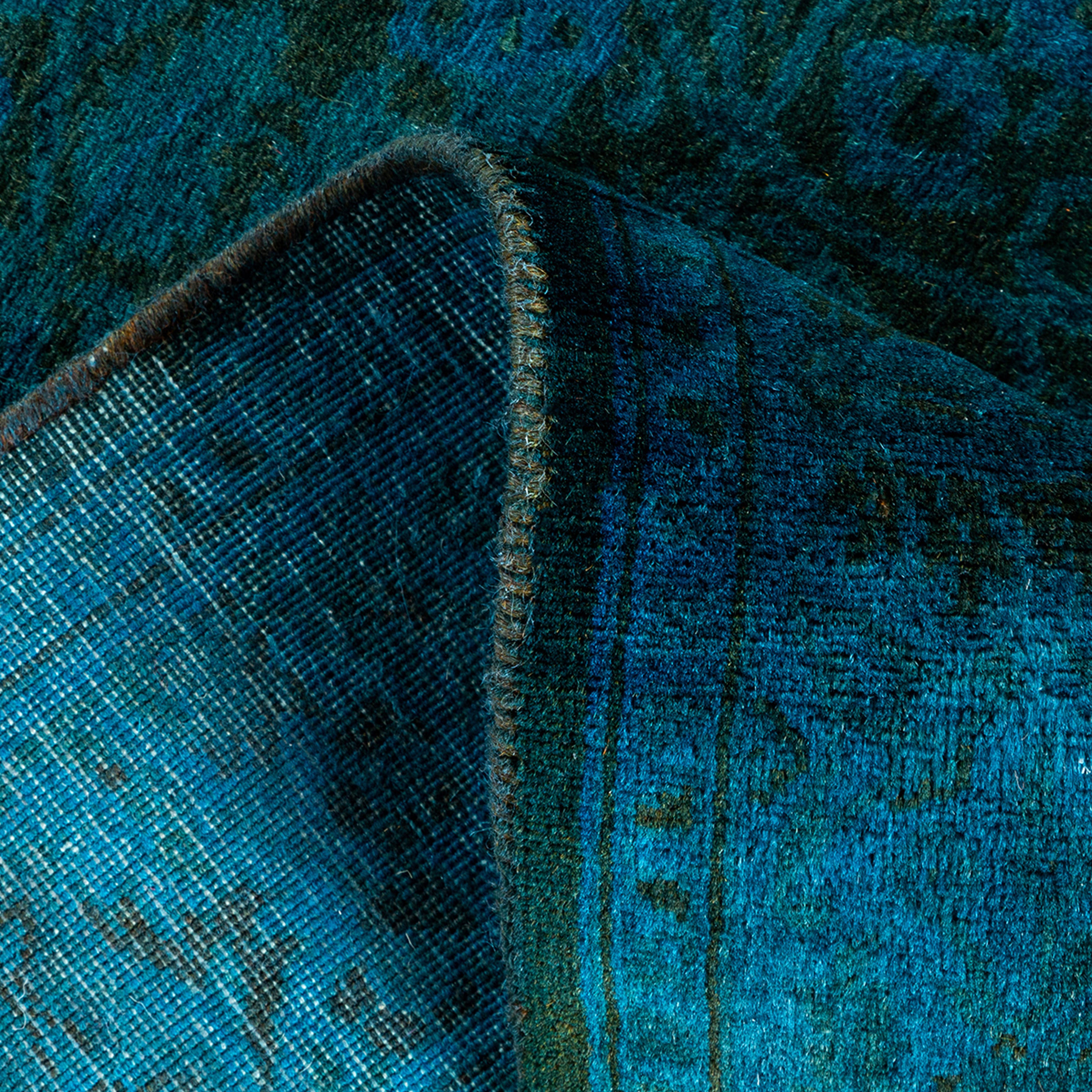 Blue Overdyed Wool Runner Rug 2'7 x 16'7 - Soft Vintage Style Area Rug for Living Room, Bedroom & Hallway